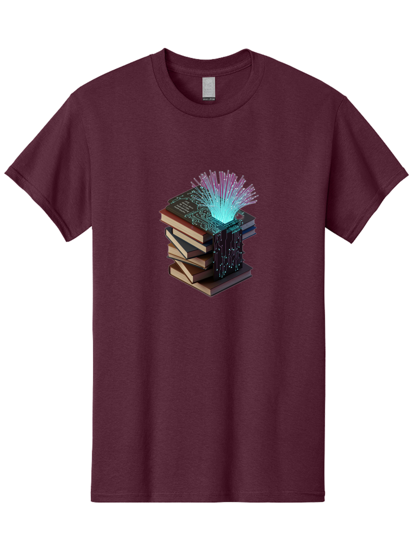 Stacked-Books-With-Circuit-Board-And-Data-Streams Men'S Graphic Tee, 100% Cotton, Comfortable Casual Summer Wear, Machine Washable, Vintage Camera, Old Camera, Antique Camera, Black Camera, Classic Photography, Photography Equipment, Bah172