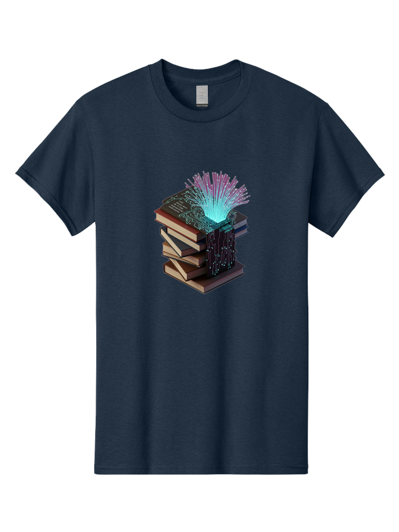 Stacked-Books-With-Circuit-Board-And-Data-Streams Men'S Graphic Tee, 100% Cotton, Comfortable Casual Summer Wear, Machine Washable, Vintage Camera, Old Camera, Antique Camera, Black Camera, Classic Photography, Photography Equipment, Bah172