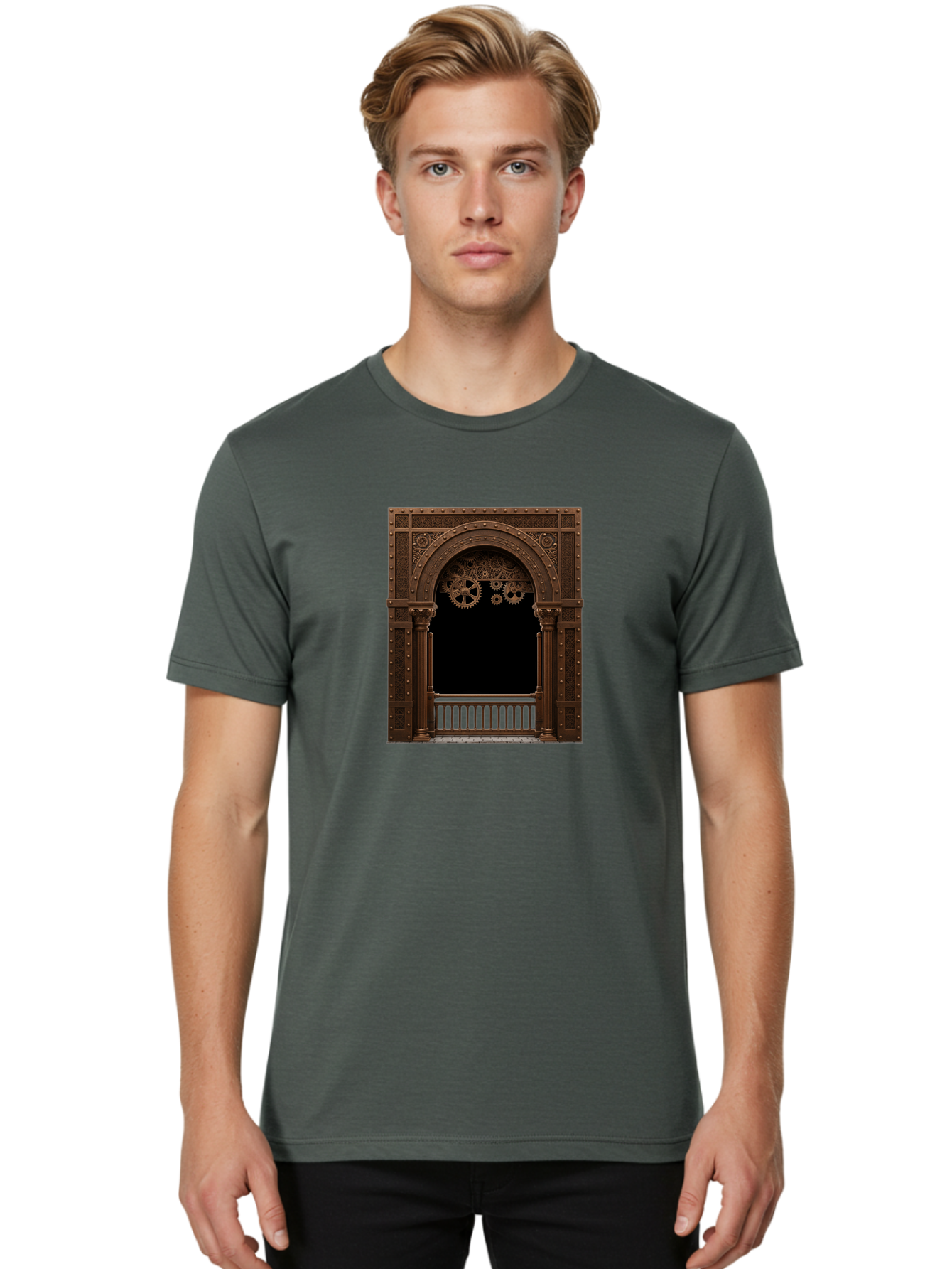 Steampunk-Archway Men'S Graphic Tee, 100% Cotton, Comfortable Casual Summer Wear, Machine Washable, Vintage Camera, Old Camera, Antique Camera, Black Camera, Classic Photography, Photography Equipment, Nostalgic Device, Film Camera, Camera Art Bah179
