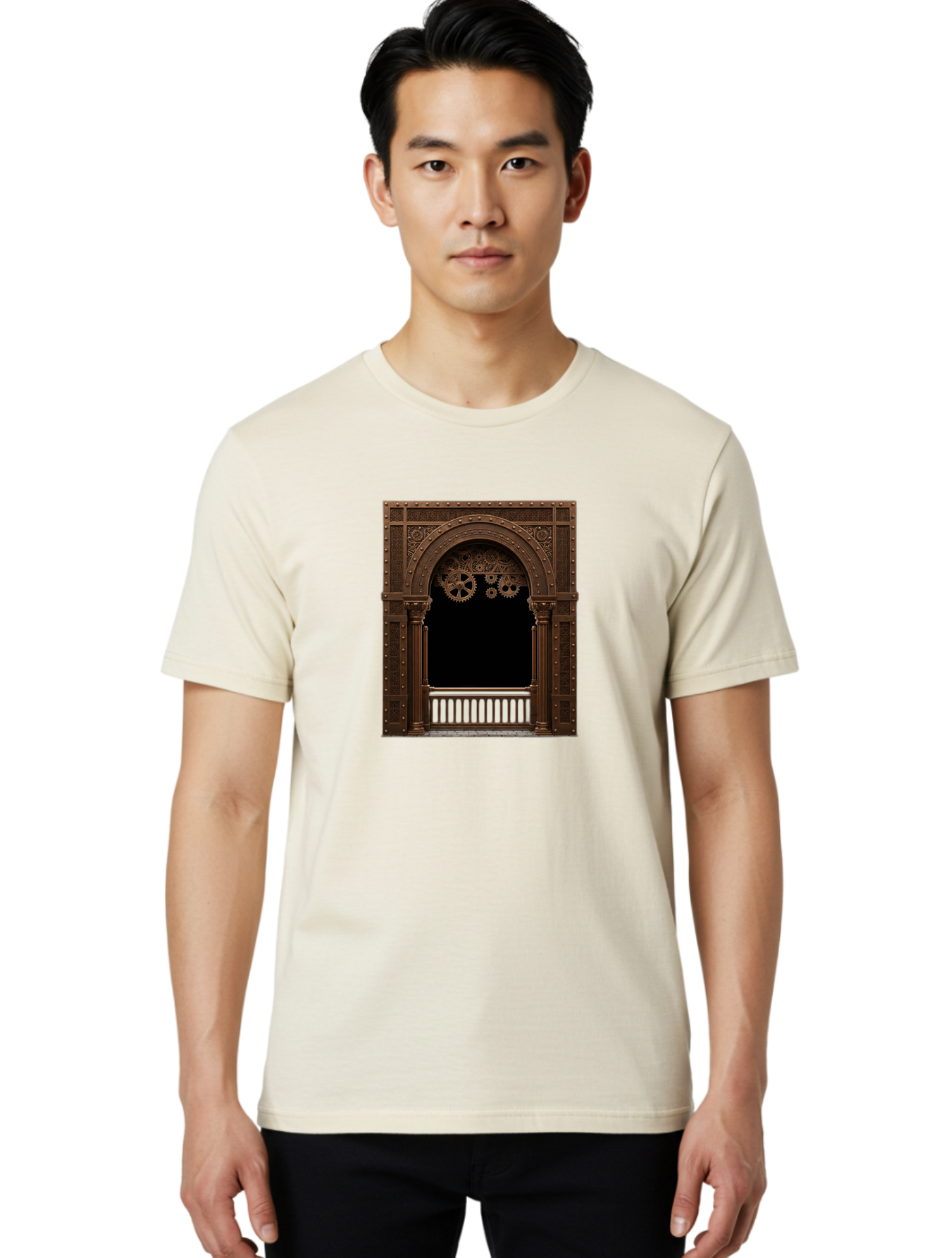 Steampunk-Archway Men'S Graphic Tee, 100% Cotton, Comfortable Casual Summer Wear, Machine Washable, Vintage Camera, Old Camera, Antique Camera, Black Camera, Classic Photography, Photography Equipment, Nostalgic Device, Film Camera, Camera Art Bah179