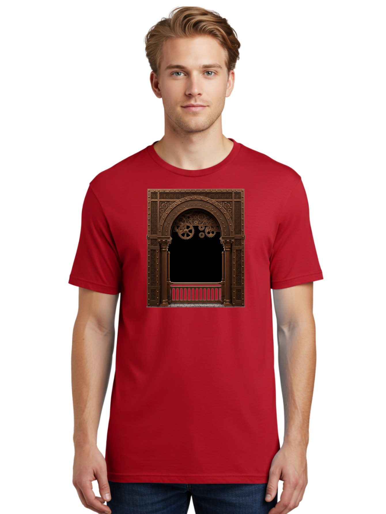 Steampunk-Archway Men'S Graphic Tee, 100% Cotton, Comfortable Casual Summer Wear, Machine Washable, Vintage Camera, Old Camera, Antique Camera, Black Camera, Classic Photography, Photography Equipment, Nostalgic Device, Film Camera, Camera Art Bah179