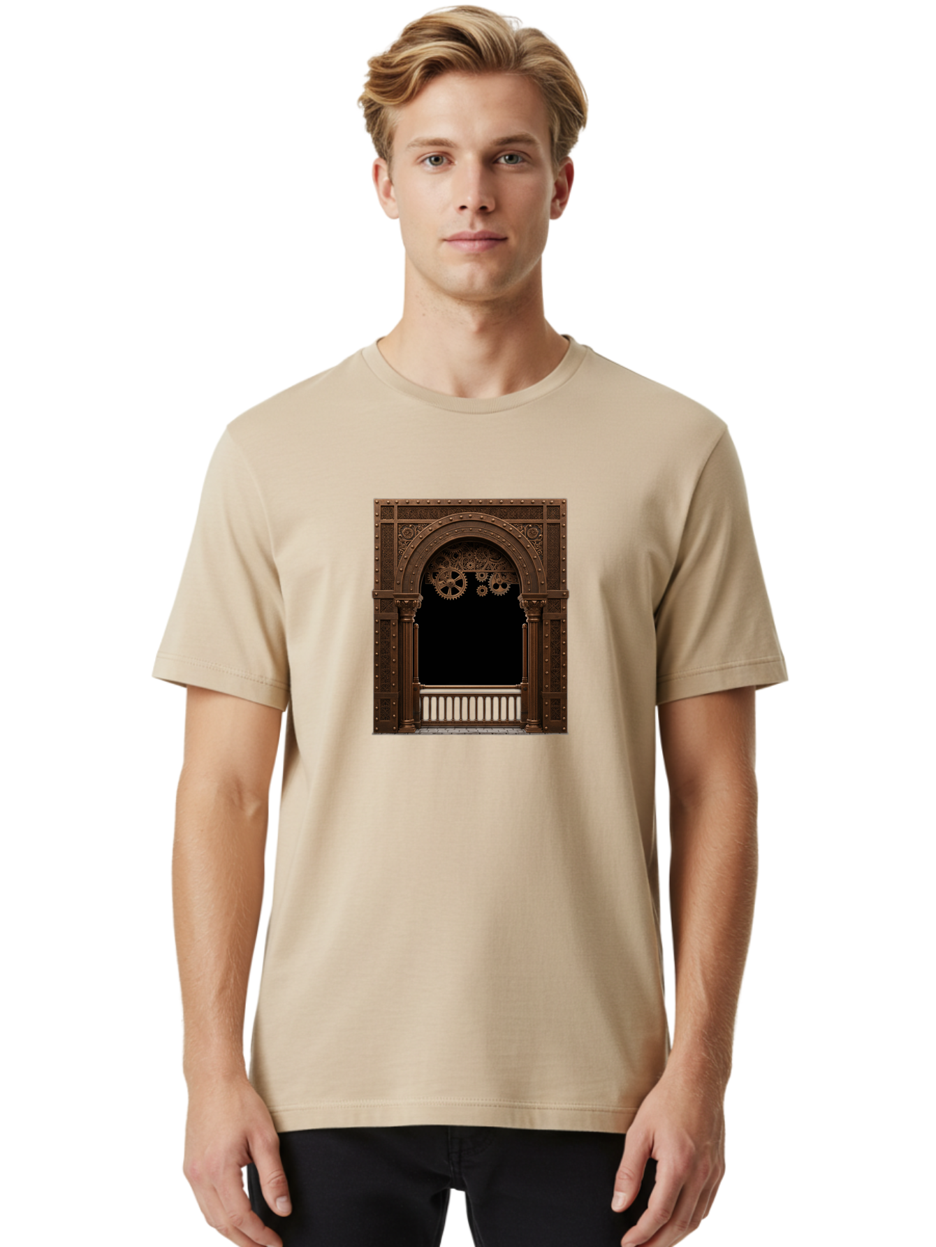 Steampunk-Archway Men'S Graphic Tee, 100% Cotton, Comfortable Casual Summer Wear, Machine Washable, Vintage Camera, Old Camera, Antique Camera, Black Camera, Classic Photography, Photography Equipment, Nostalgic Device, Film Camera, Camera Art Bah179