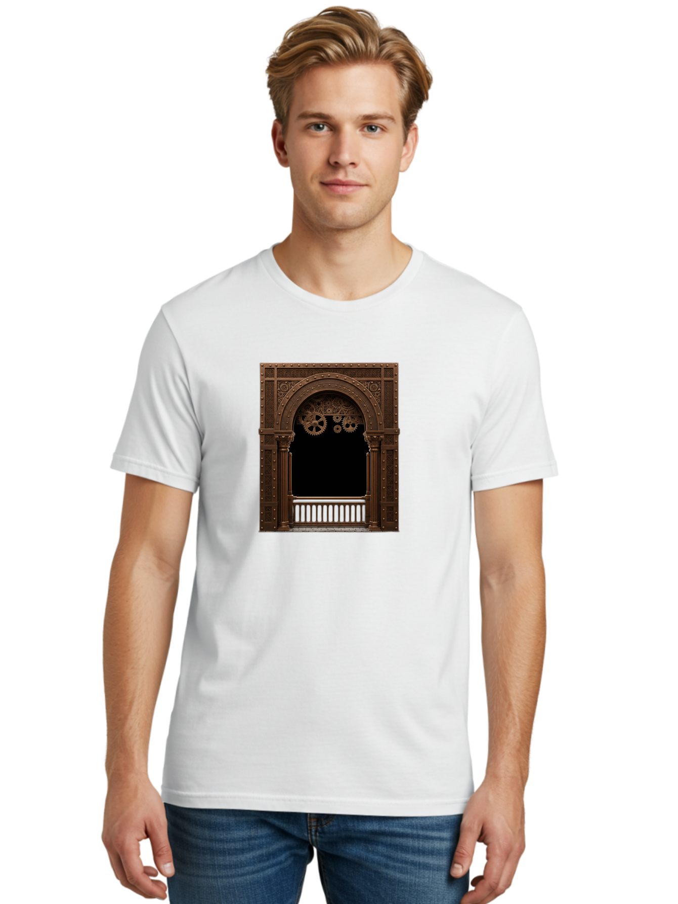 Steampunk-Archway Men'S Graphic Tee, 100% Cotton, Comfortable Casual Summer Wear, Machine Washable, Vintage Camera, Old Camera, Antique Camera, Black Camera, Classic Photography, Photography Equipment, Nostalgic Device, Film Camera, Camera Art Bah179