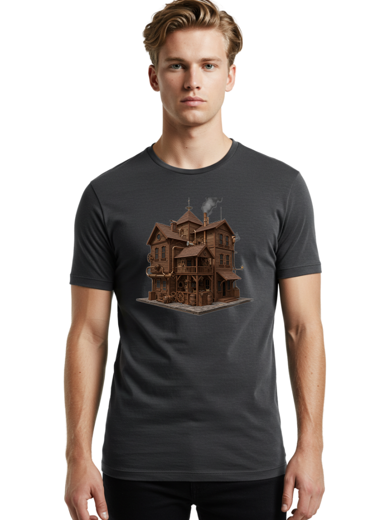 Steampunk-House Men'S Graphic Tee, 100% Cotton, Comfortable Casual Summer Wear, Machine Washable, Vintage Camera, Old Camera, Antique Camera, Black Camera, Classic Photography, Photography Equipment, Nostalgic Device, Film Camera, Camera Art Bah184