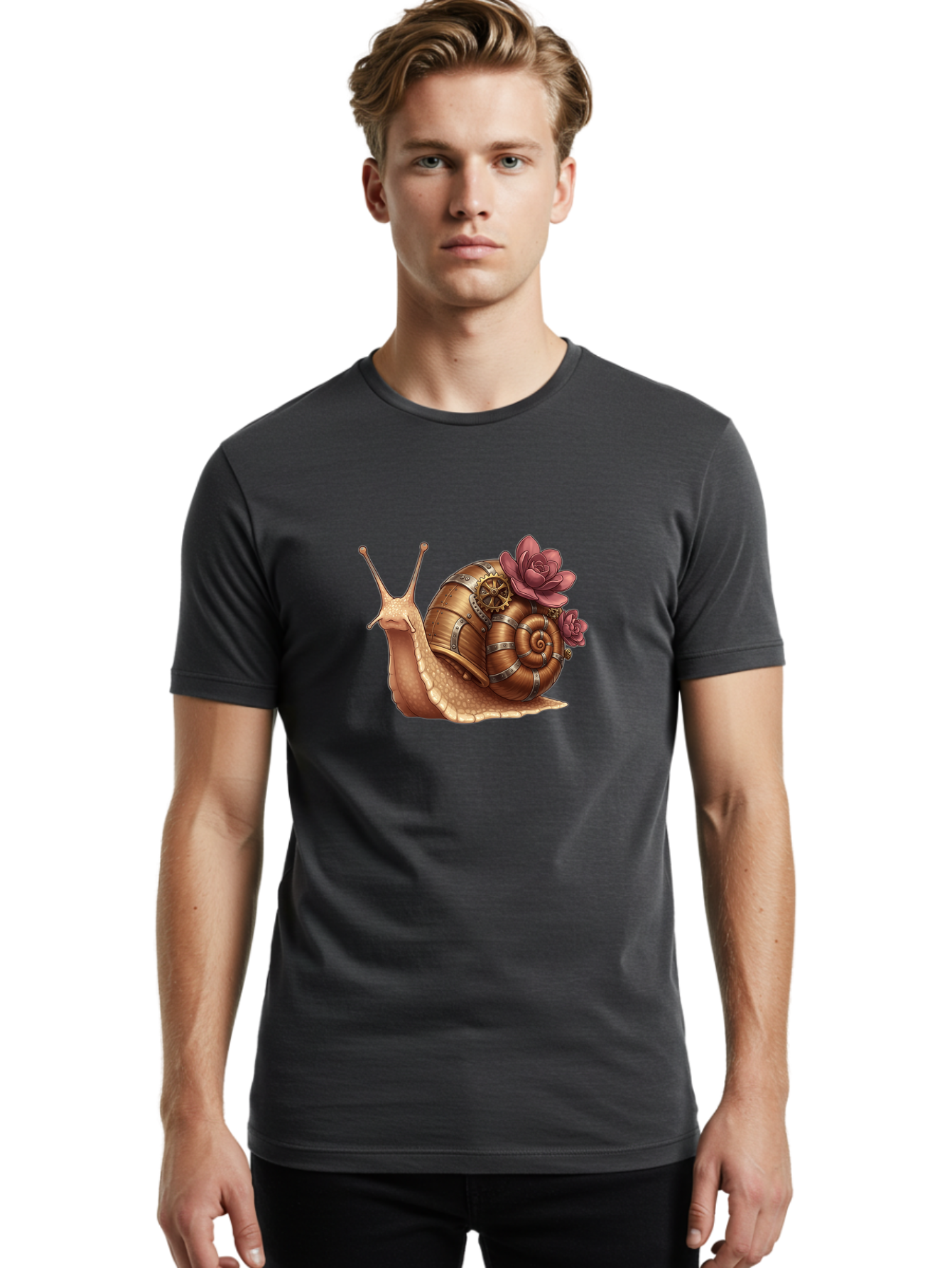 Steampunk-Snail Men'S Graphic Tee, 100% Cotton, Comfortable Casual Summer Wear, Machine Washable, Vintage Camera, Old Camera, Antique Camera, Black Camera, Classic Photography, Photography Equipment, Nostalgic Device, Film Camera, Camera Art Bah188