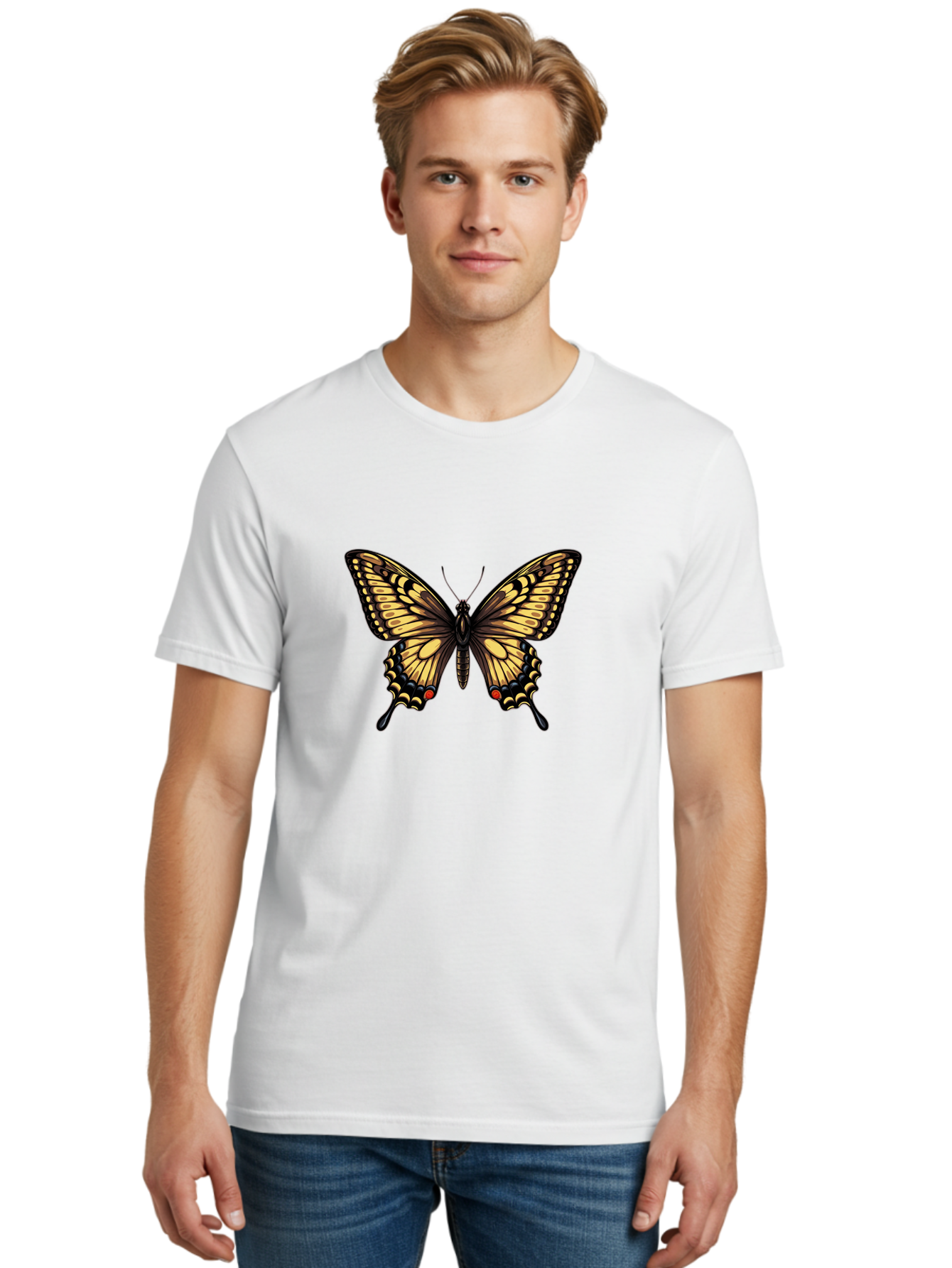Swallowtail-Butterfly Men'S Graphic Tee, 100% Cotton, Comfortable Casual Summer Wear, Machine Washable, Vintage Camera, Old Camera, Antique Camera, Black Camera, Classic Photography, Photography Equipment, Nostalgic Device, Film Camera, Bah215