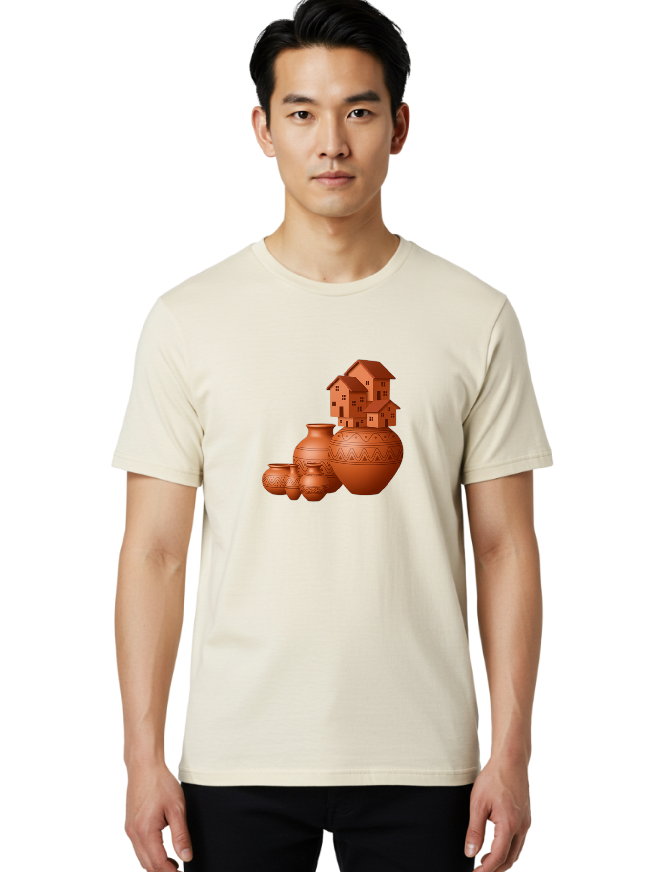 Terracotta-Pots-With-Houses Men'S Graphic Tee, 100% Cotton, Comfortable Casual Summer Wear, Machine Washable, Vintage Camera, Old Camera, Antique Camera, Black Camera, Classic Photography, Photography Equipment, Nostalgic Device, Film Camera, Bah237