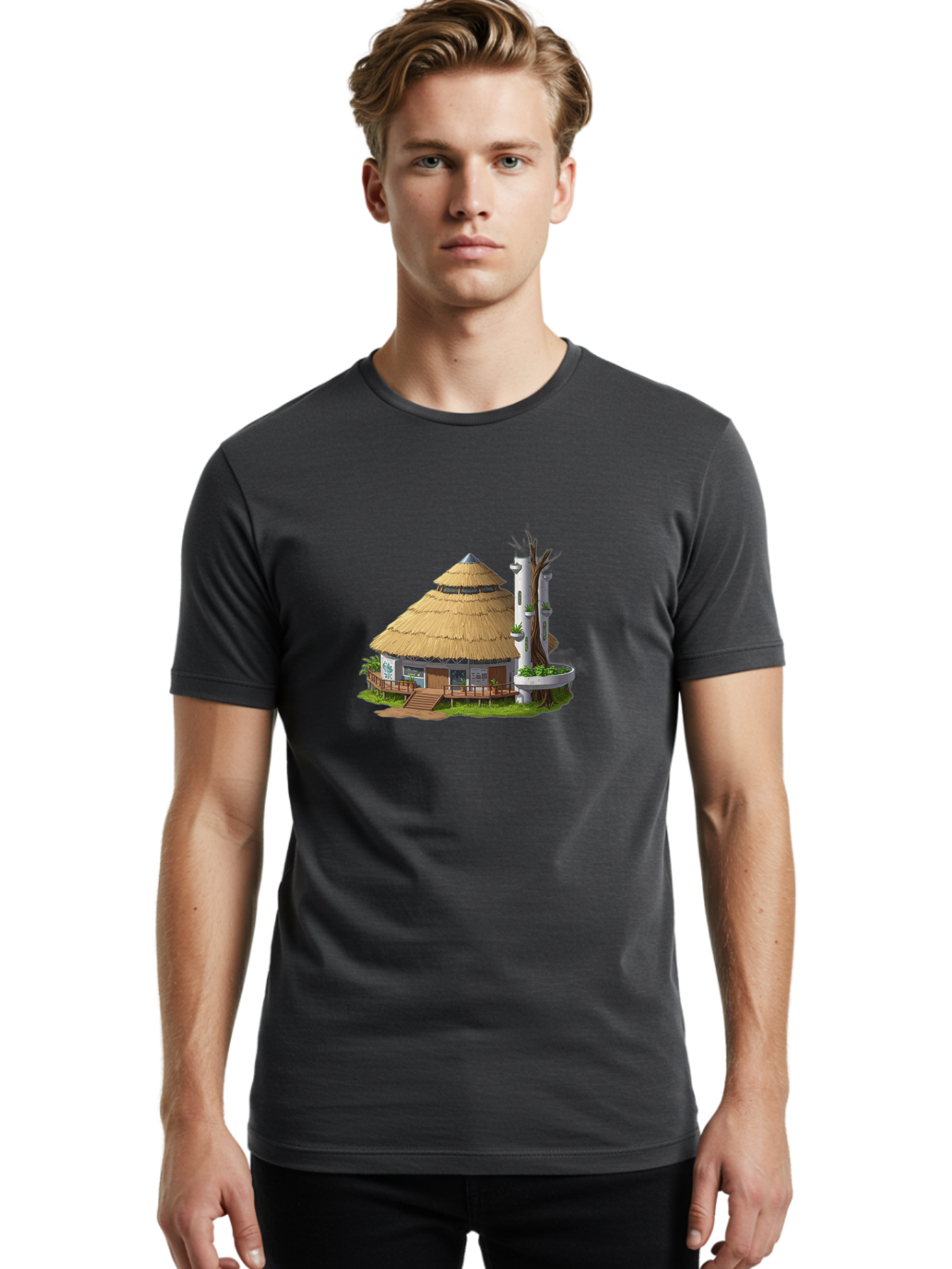 Thatched-Roof-Hut Men'S Graphic Tee, 100% Cotton, Comfortable Casual Summer Wear, Machine Washable, Vintage Camera, Old Camera, Antique Camera, Black Camera, Classic Photography, Photography Equipment, Nostalgic Device, Film Camera, Camera Art Bah245