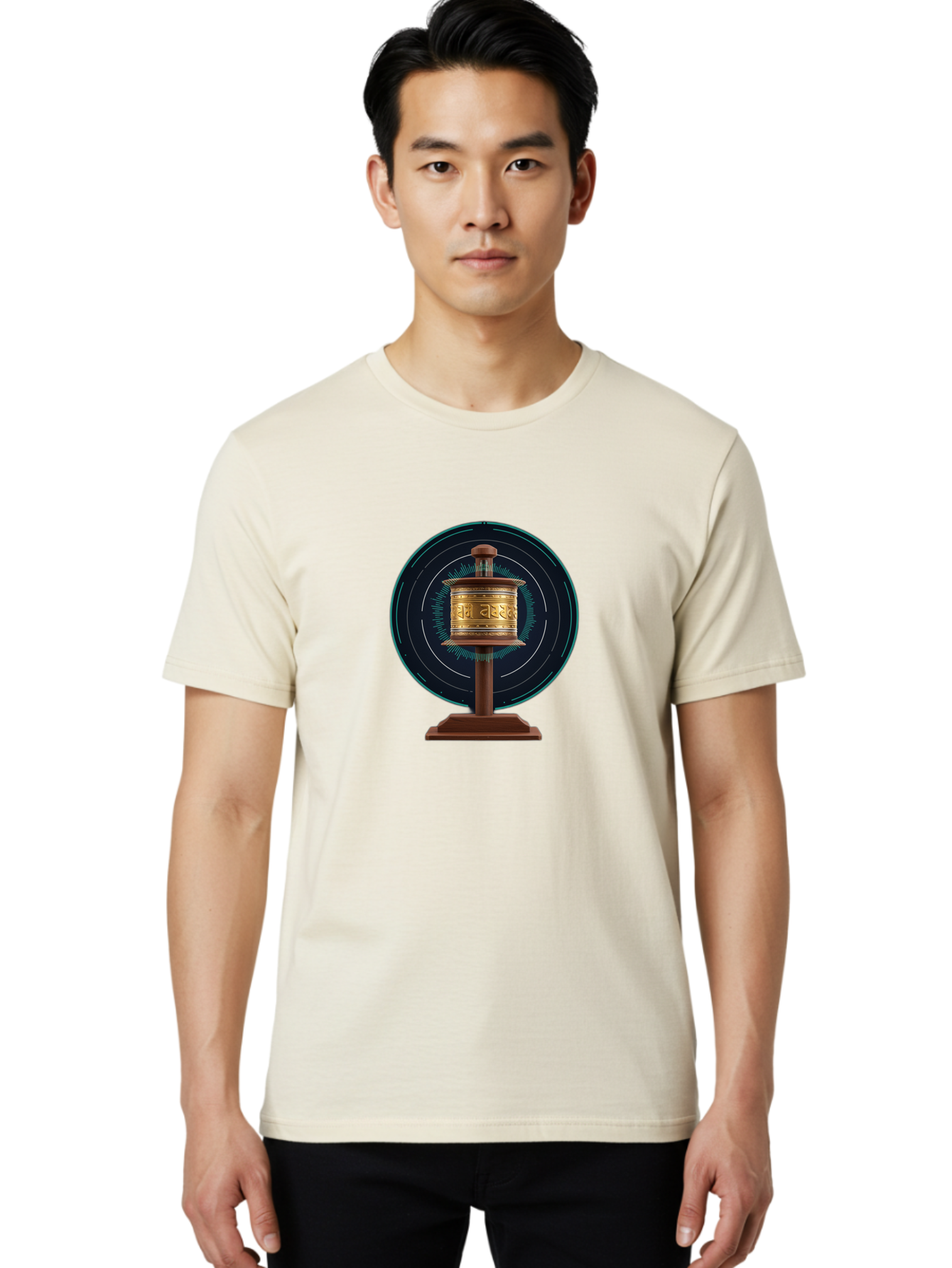 Tibetan-Prayer-Wheel-1 Men'S Graphic Tee, 100% Cotton, Comfortable Casual Summer Wear, Machine Washable, Vintage Camera, Old Camera, Antique Camera, Black Camera, Classic Photography, Photography Equipment, Nostalgic Device, Film Camera, Bah255