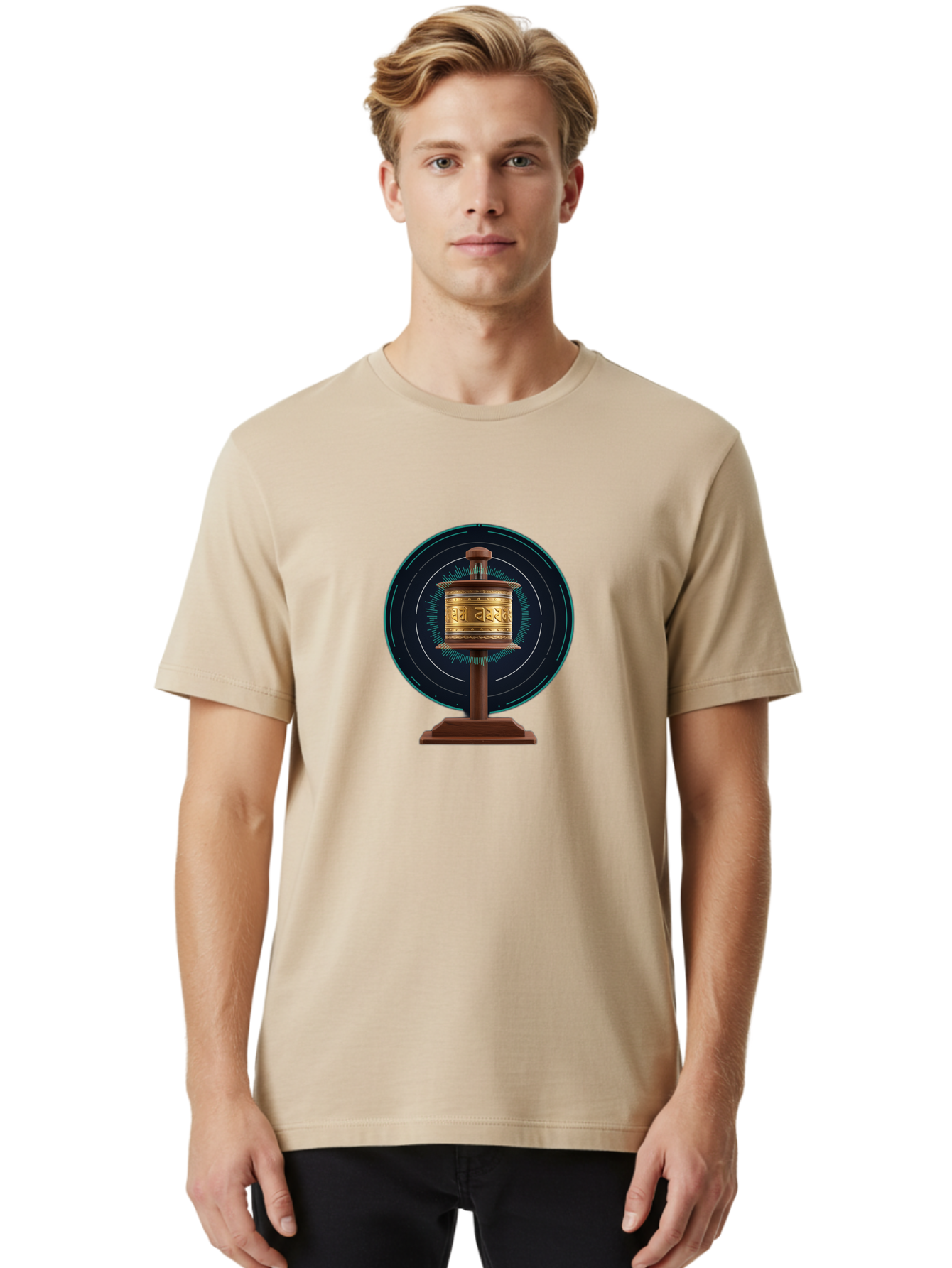 Tibetan-Prayer-Wheel-1 Men'S Graphic Tee, 100% Cotton, Comfortable Casual Summer Wear, Machine Washable, Vintage Camera, Old Camera, Antique Camera, Black Camera, Classic Photography, Photography Equipment, Nostalgic Device, Film Camera, Bah255