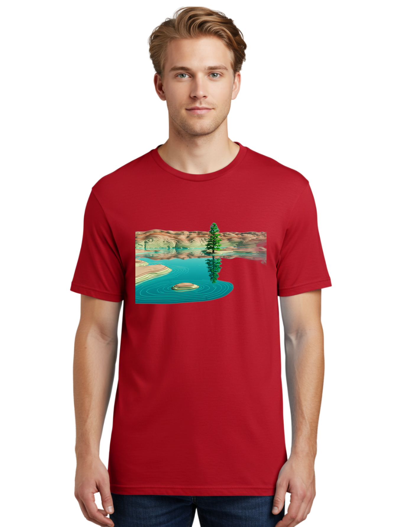 Tree-Reflection Men'S Graphic Tee, 100% Cotton, Comfortable Casual Summer Wear, Machine Washable, Vintage Camera, Old Camera, Antique Camera, Black Camera, Classic Photography, Photography Equipment, Nostalgic Device, Film Camera, Camera Art Bah286