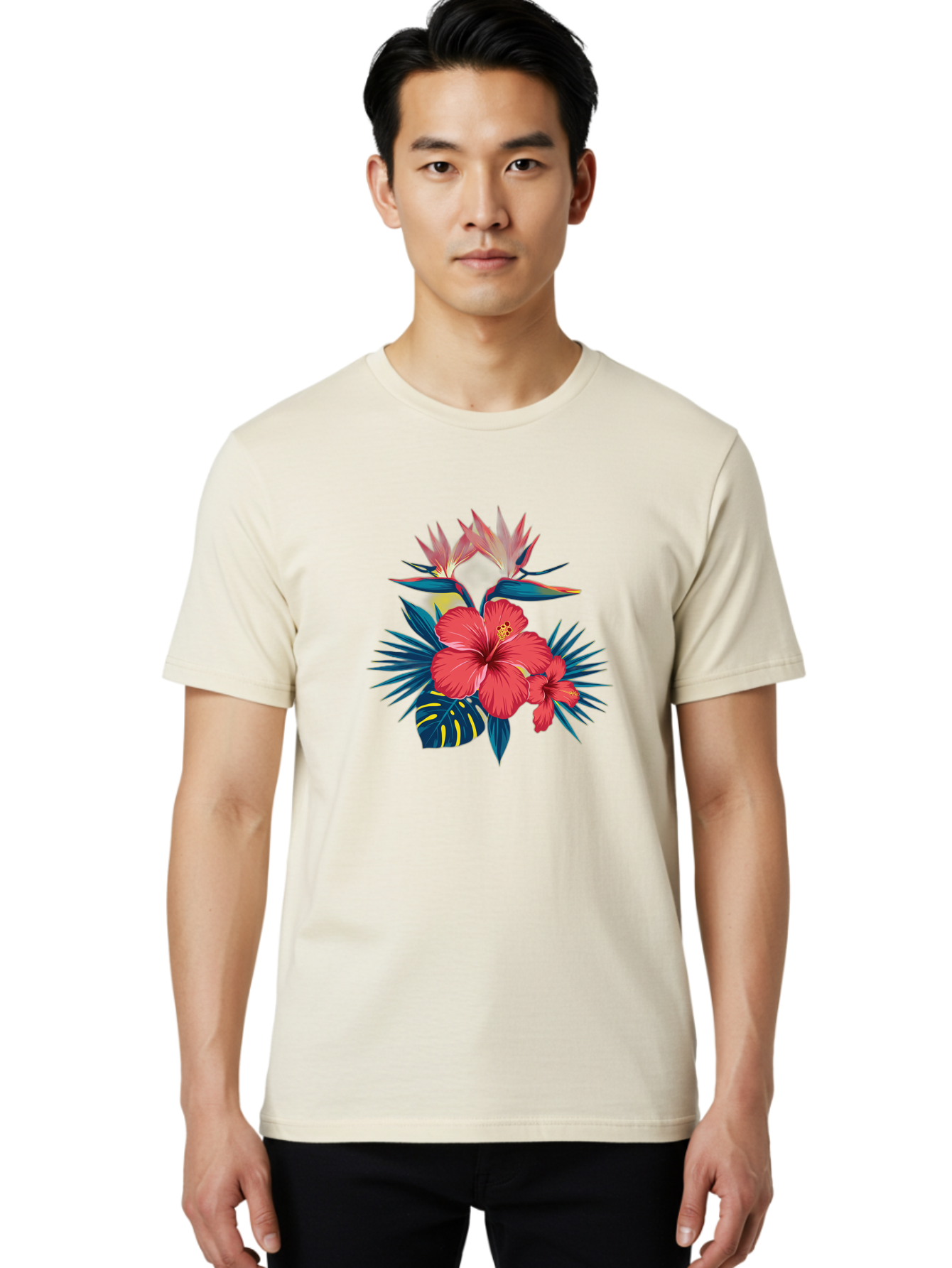 Tropical-Hibiscus Men'S Graphic Tee, 100% Cotton, Comfortable Casual Summer Wear, Machine Washable, Vintage Camera, Old Camera, Antique Camera, Black Camera, Classic Photography, Photography Equipment, Nostalgic Device, Film Camera, Camera Art Bah292