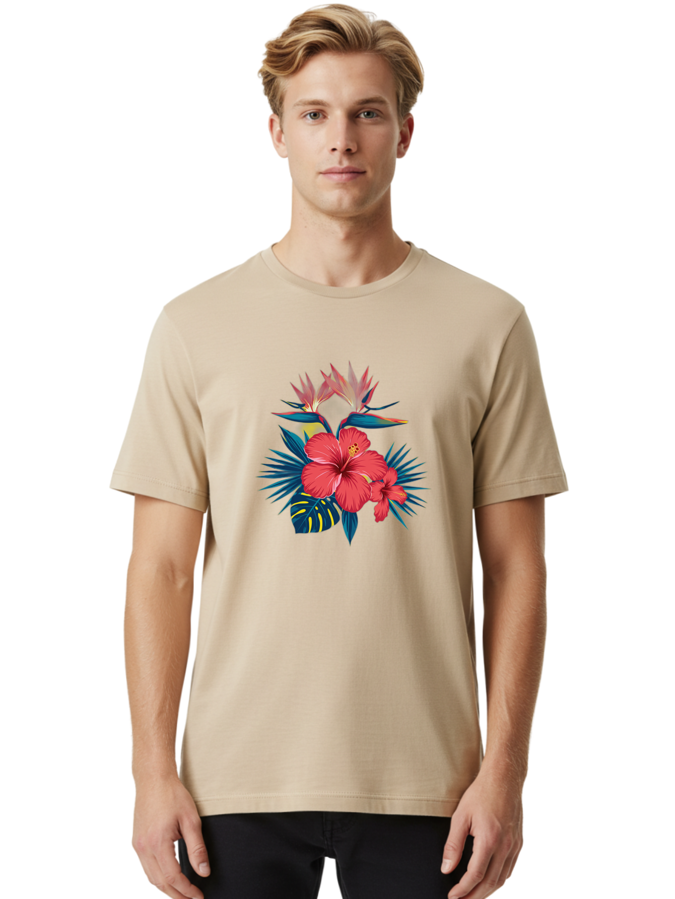 Tropical-Hibiscus Men'S Graphic Tee, 100% Cotton, Comfortable Casual Summer Wear, Machine Washable, Vintage Camera, Old Camera, Antique Camera, Black Camera, Classic Photography, Photography Equipment, Nostalgic Device, Film Camera, Camera Art Bah292