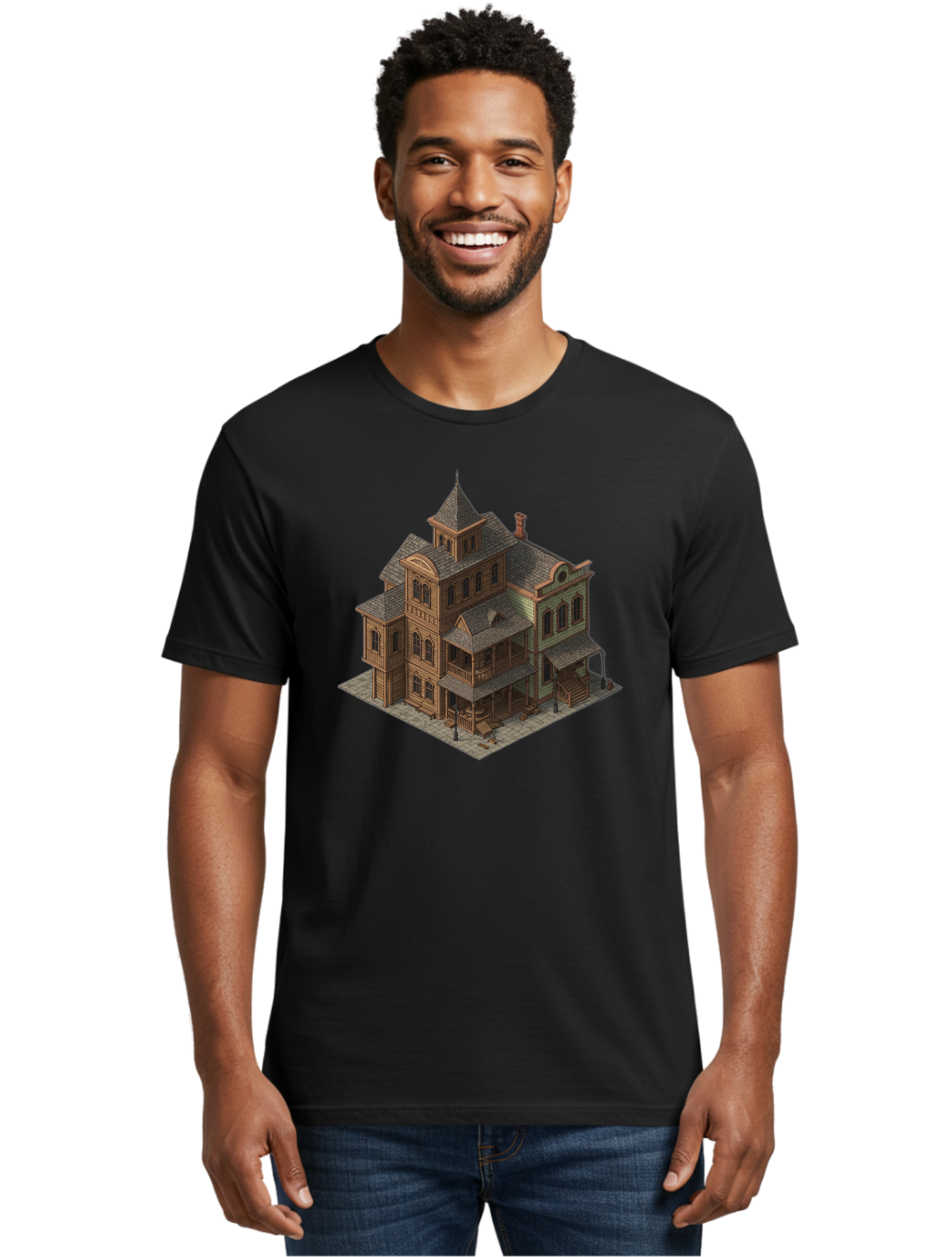 Victorian-House-1 Men'S Graphic Tee, 100% Cotton, Comfortable Casual Summer Wear, Machine Washable, Vintage Camera, Old Camera, Antique Camera, Black Camera, Classic Photography, Photography Equipment, Nostalgic Device, Film Camera, Camera Art Bah315