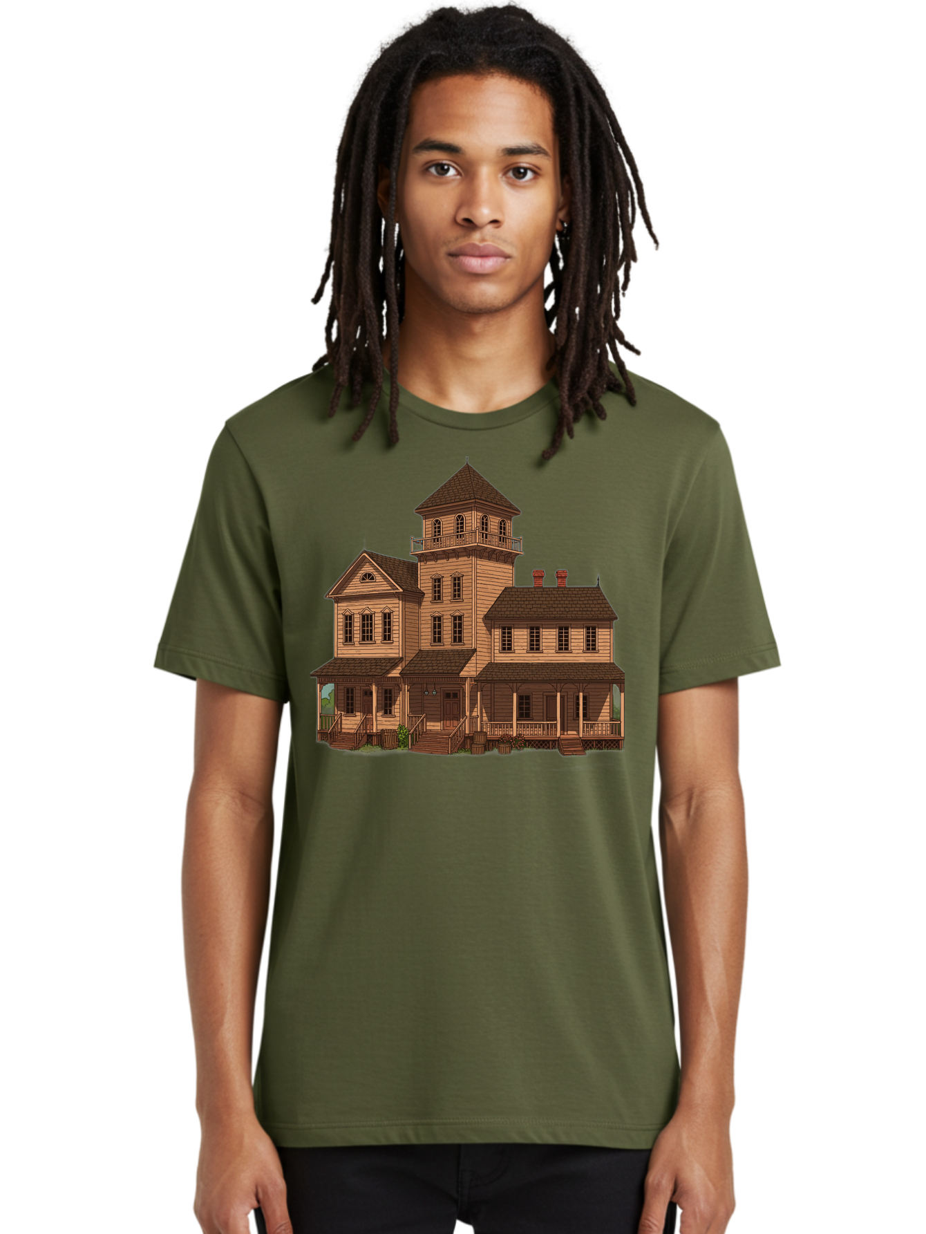 Victorian-Mansion-1 Men'S Graphic Tee, 100% Cotton, Comfortable Casual Summer Wear, Machine Washable, Vintage Camera, Old Camera, Antique Camera, Black Camera, Classic Photography, Photography Equipment, Nostalgic Device, Film Camera, Bah317