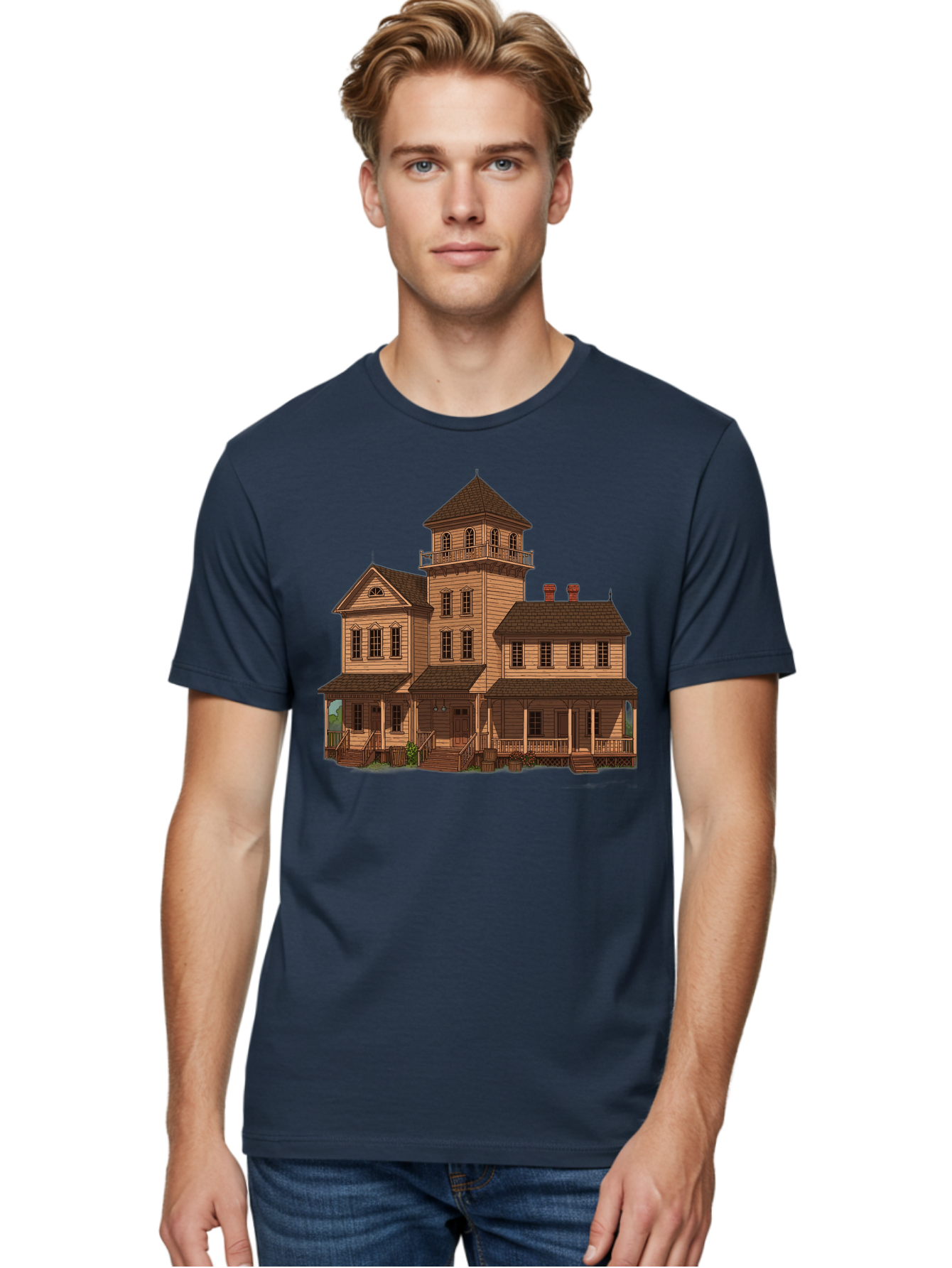 Victorian-Mansion-1 Men'S Graphic Tee, 100% Cotton, Comfortable Casual Summer Wear, Machine Washable, Vintage Camera, Old Camera, Antique Camera, Black Camera, Classic Photography, Photography Equipment, Nostalgic Device, Film Camera, Bah317