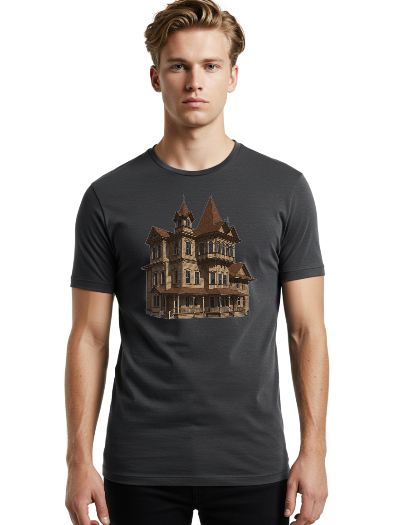 Victorian-Mansion Men'S Graphic Tee, 100% Cotton, Comfortable Casual Summer Wear, Machine Washable, Vintage Camera, Old Camera, Antique Camera, Black Camera, Classic Photography, Photography Equipment, Nostalgic Device, Film Camera, Camera Art Bah318