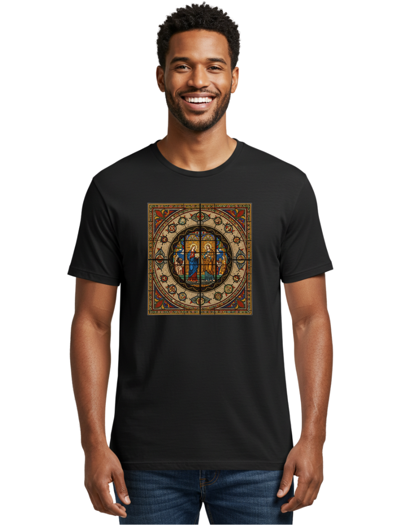 Visitation-Stained-Glass-Window Men'S Graphic Tee, 100% Cotton, Comfortable Casual Summer Wear, Machine Washable, Vintage Camera, Old Camera, Antique Camera, Black Camera, Classic Photography, Photography Equipment, Nostalgic Device, Bah349