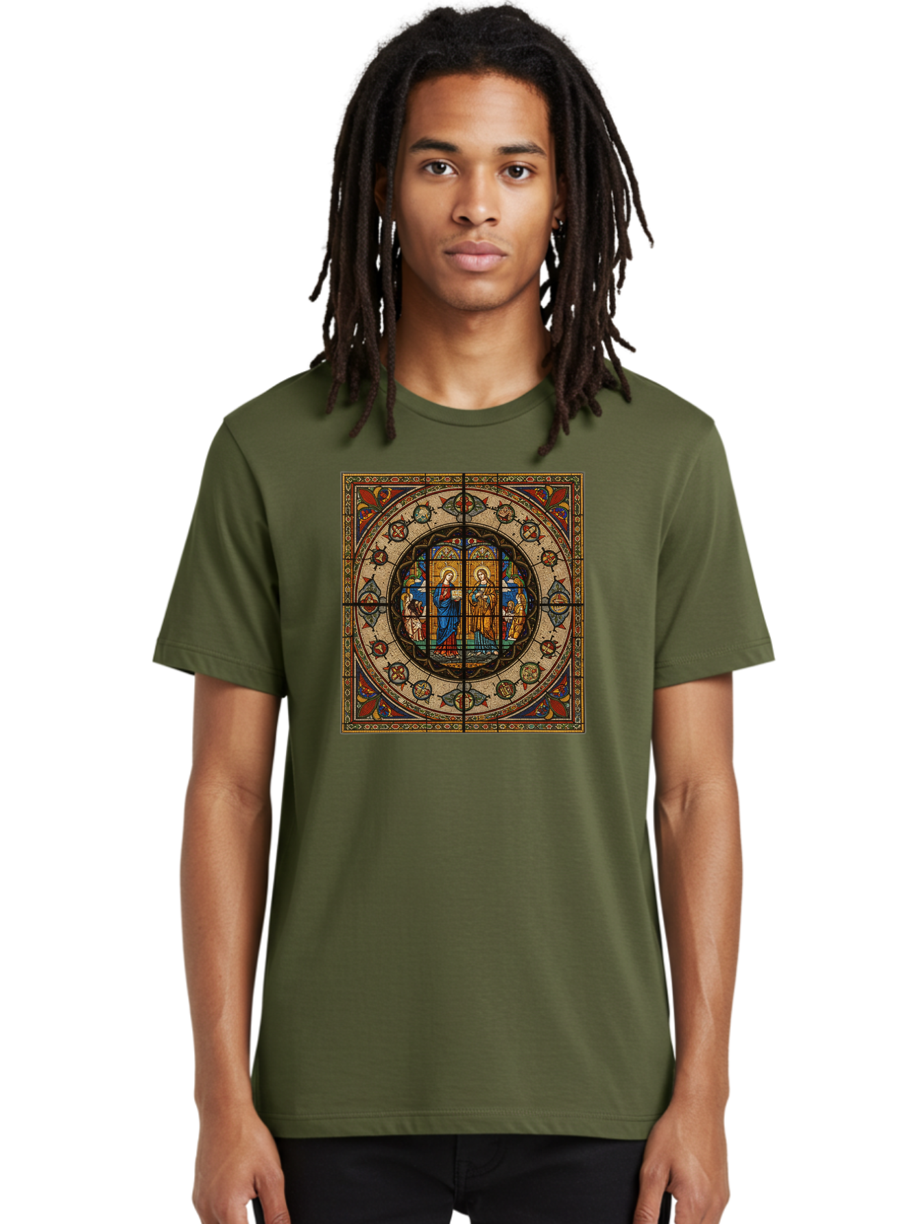 Visitation-Stained-Glass-Window Men'S Graphic Tee, 100% Cotton, Comfortable Casual Summer Wear, Machine Washable, Vintage Camera, Old Camera, Antique Camera, Black Camera, Classic Photography, Photography Equipment, Nostalgic Device, Bah349