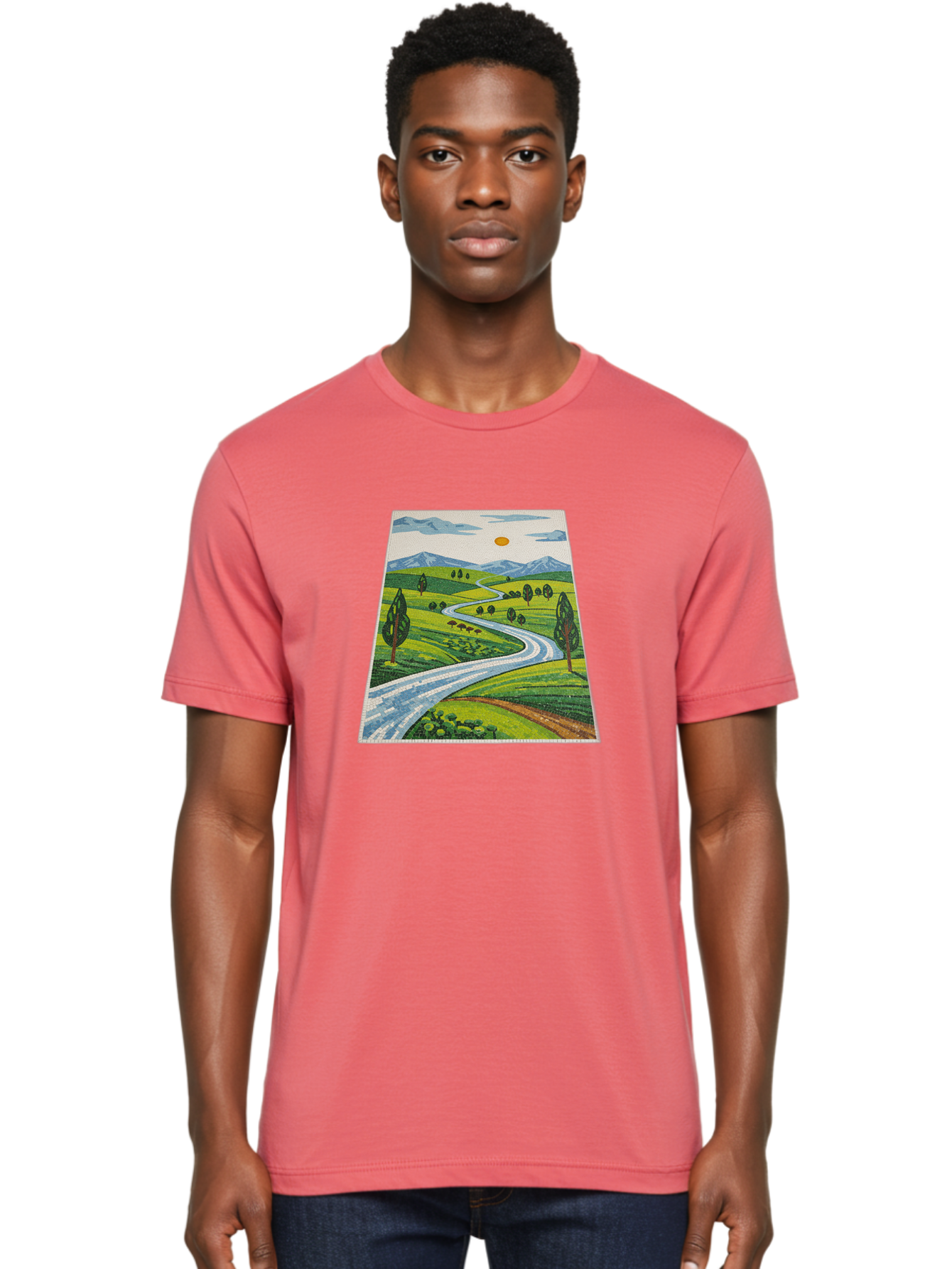 Winding-Road-Landscape Men'S Graphic Tee, 100% Cotton, Comfortable Casual Summer Wear, Machine Washable, Vintage Camera, Old Camera, Antique Camera, Black Camera, Classic Photography, Photography Equipment, Nostalgic Device, Film Camera, Bah384