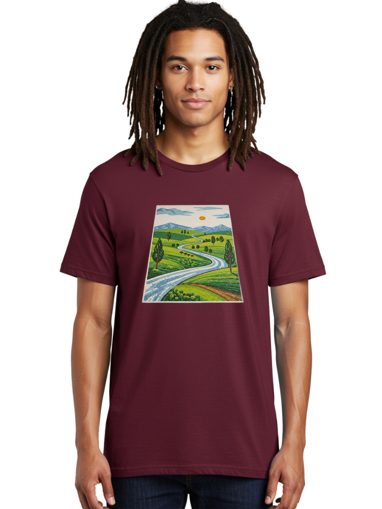 Winding-Road-Landscape Men'S Graphic Tee, 100% Cotton, Comfortable Casual Summer Wear, Machine Washable, Vintage Camera, Old Camera, Antique Camera, Black Camera, Classic Photography, Photography Equipment, Nostalgic Device, Film Camera, Bah384