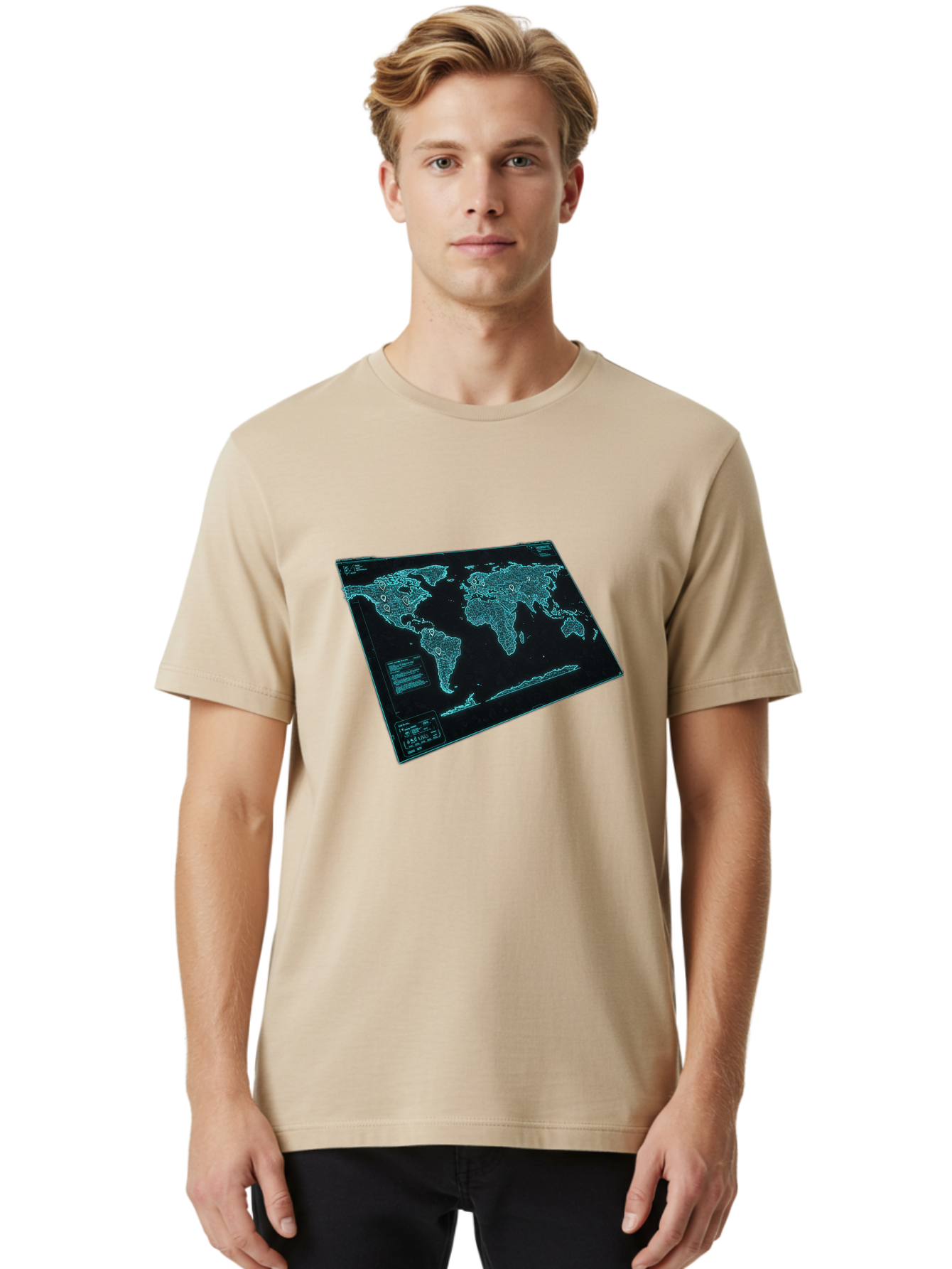 World-Map-1 Men'S Graphic Tee, 100% Cotton, Comfortable Casual Summer Wear, Machine Washable, Vintage Camera, Old Camera, Antique Camera, Black Camera, Classic Photography, Photography Equipment, Nostalgic Device, Film Camera, Camera Art Bah402