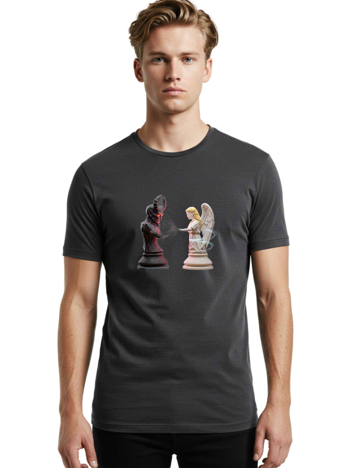 Angel-Vs-Demon-Chess Men'S Graphic Tee, 100% Cotton, Comfortable Casual Summer Wear, Machine Washable, Vintage Camera, Old Camera, Antique Camera, Black Camera, Classic Photography, Photography Equipment, Nostalgic Device, Film Camera, Bah425