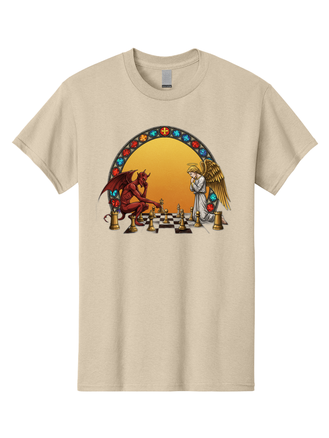 Angel-Vs-Devil-Chess-1 Men'S Graphic Tee, 100% Cotton, Comfortable Casual Summer Wear, Machine Washable, Vintage Camera, Old Camera, Antique Camera, Black Camera, Classic Photography, Photography Equipment, Nostalgic Device, Film Camera, Bah426