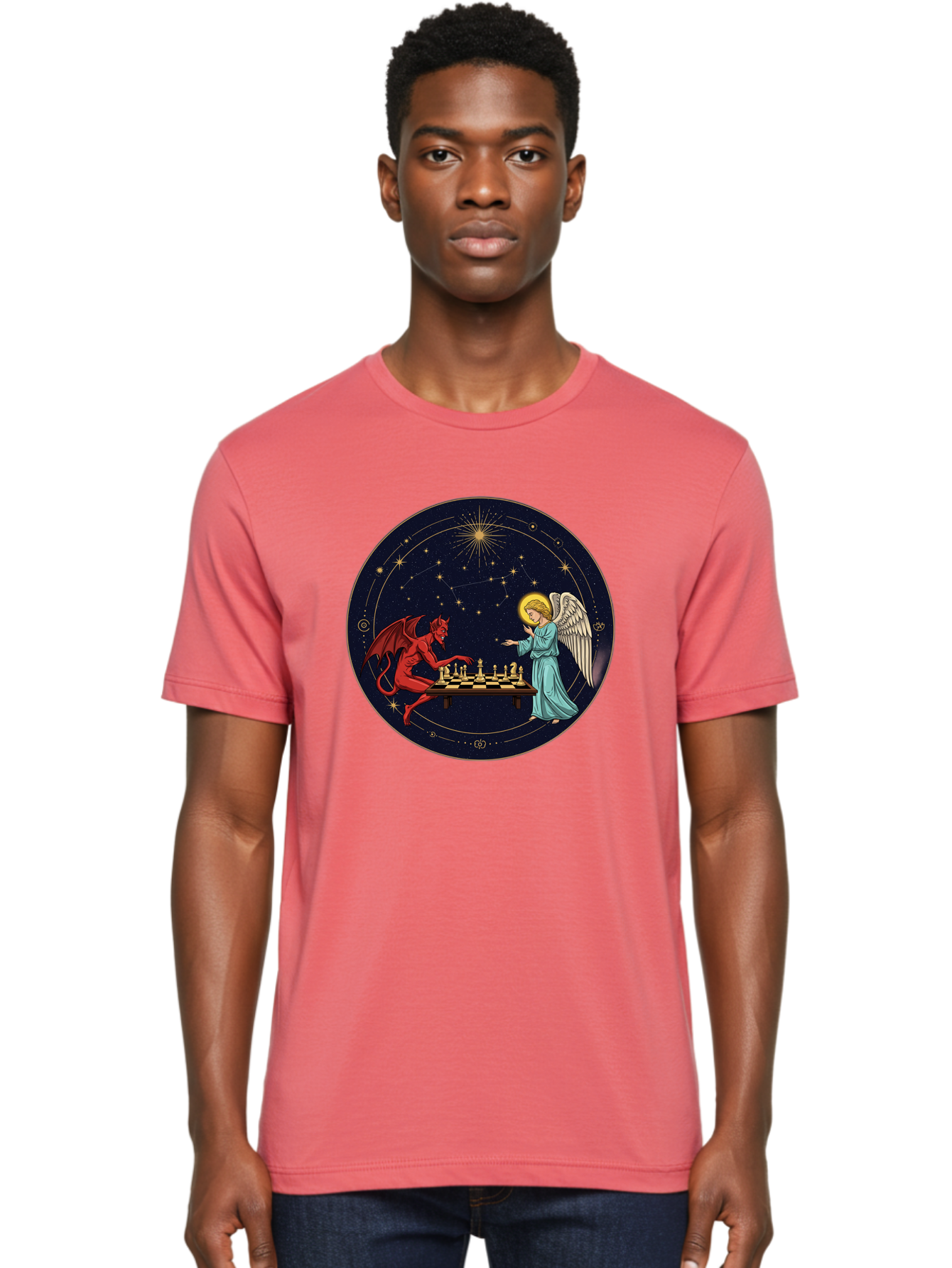 Angel-Vs-Devil-Chess Men'S Graphic Tee, 100% Cotton, Comfortable Casual Summer Wear, Machine Washable, Vintage Camera, Old Camera, Antique Camera, Black Camera, Classic Photography, Photography Equipment, Nostalgic Device, Film Camera, Bah429