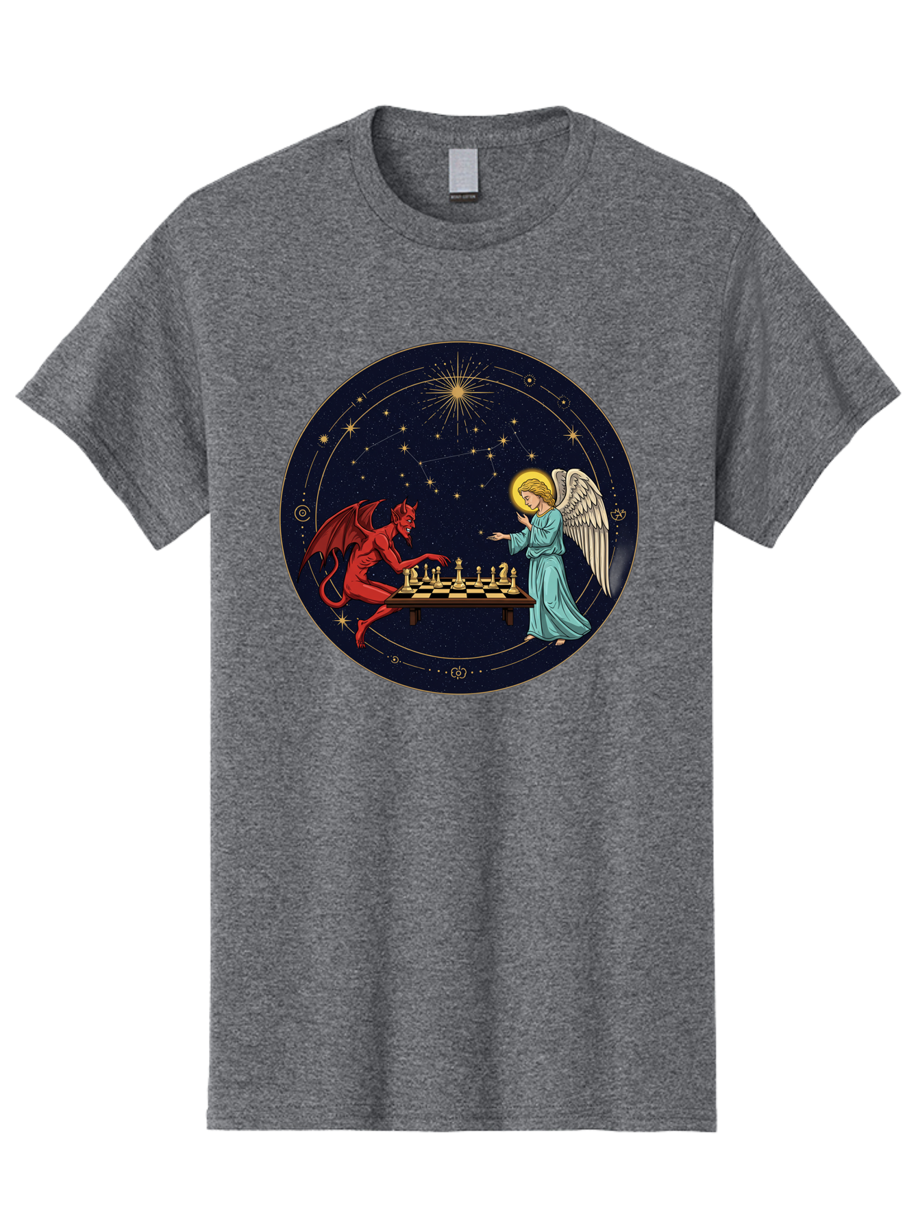 Angel-Vs-Devil-Chess Men'S Graphic Tee, 100% Cotton, Comfortable Casual Summer Wear, Machine Washable, Vintage Camera, Old Camera, Antique Camera, Black Camera, Classic Photography, Photography Equipment, Nostalgic Device, Film Camera, Bah429