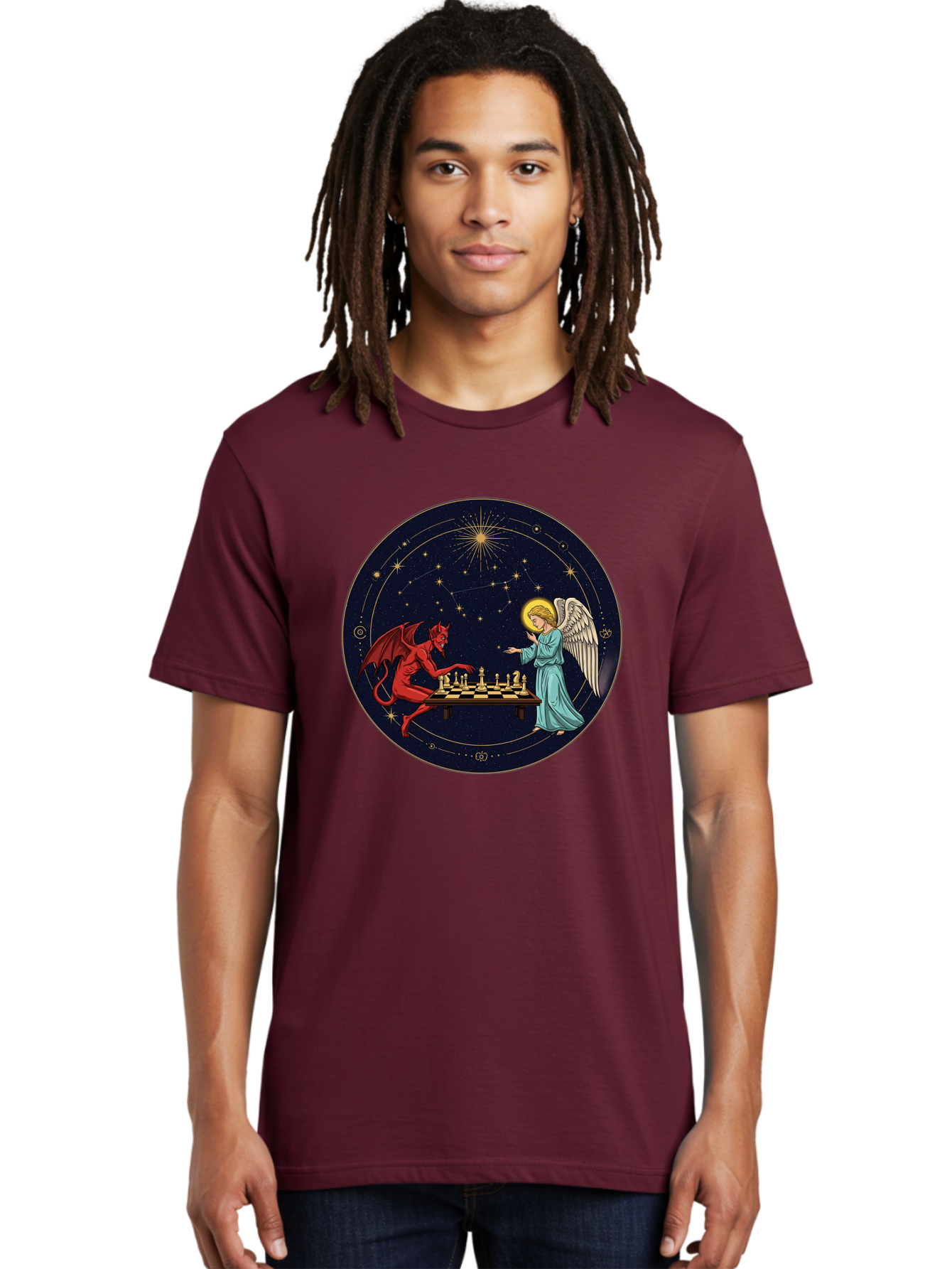 Angel-Vs-Devil-Chess Men'S Graphic Tee, 100% Cotton, Comfortable Casual Summer Wear, Machine Washable, Vintage Camera, Old Camera, Antique Camera, Black Camera, Classic Photography, Photography Equipment, Nostalgic Device, Film Camera, Bah429