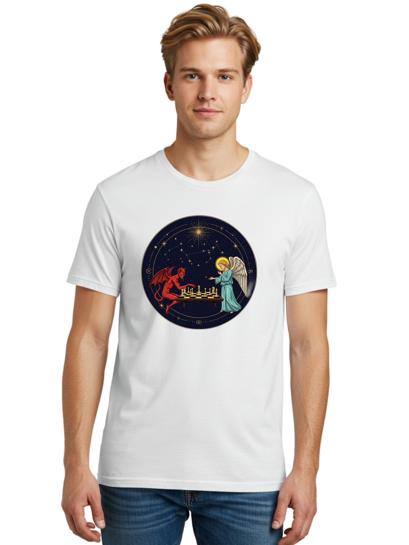 Angel-Vs-Devil-Chess Men'S Graphic Tee, 100% Cotton, Comfortable Casual Summer Wear, Machine Washable, Vintage Camera, Old Camera, Antique Camera, Black Camera, Classic Photography, Photography Equipment, Nostalgic Device, Film Camera, Bah429