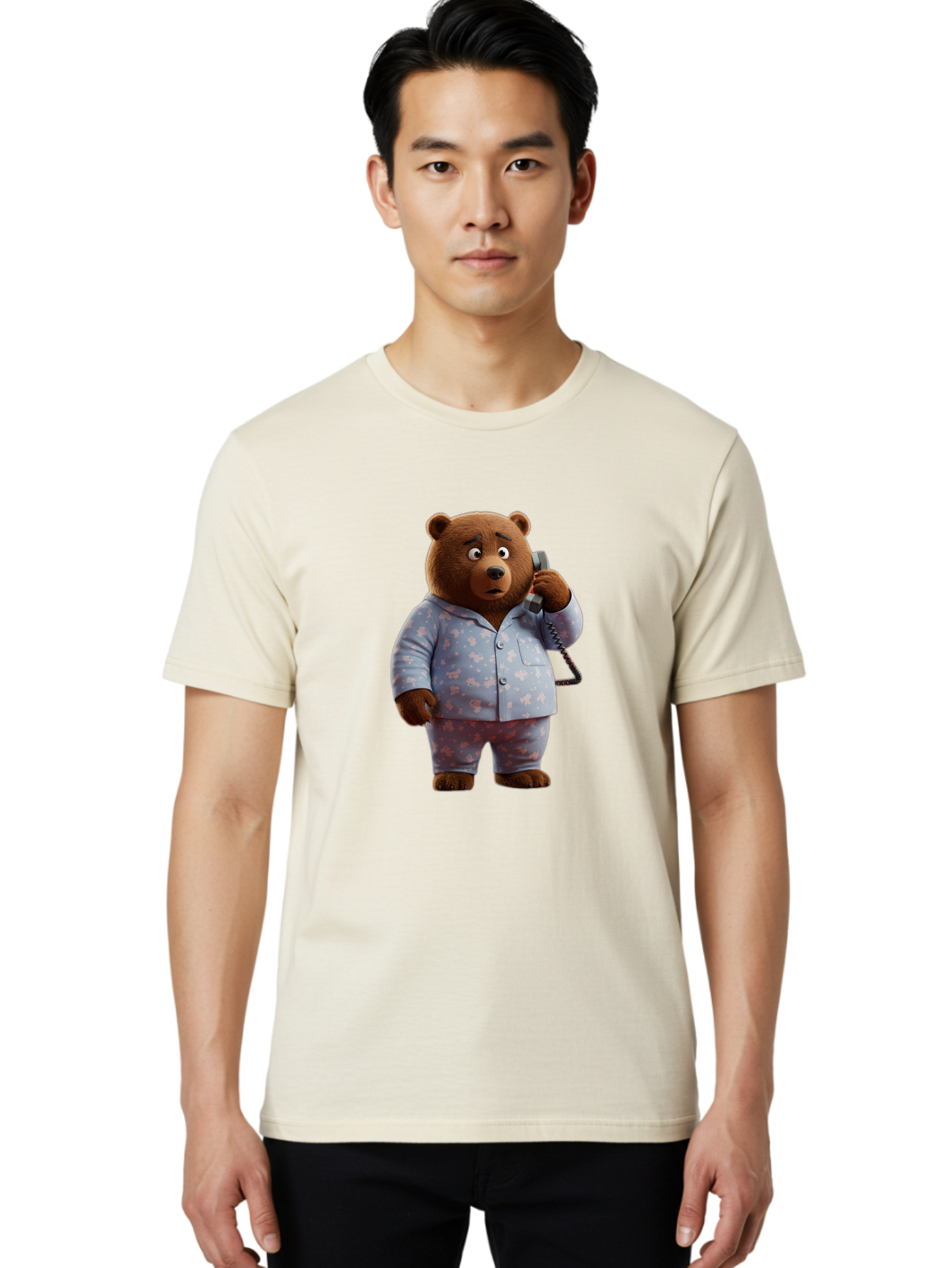 Bear-On-Phone Men'S Graphic Tee, 100% Cotton, Comfortable Casual Summer Wear, Machine Washable, Vintage Camera, Old Camera, Antique Camera, Black Camera, Classic Photography, Photography Equipment, Nostalgic Device, Film Camera, Camera Art Bah586