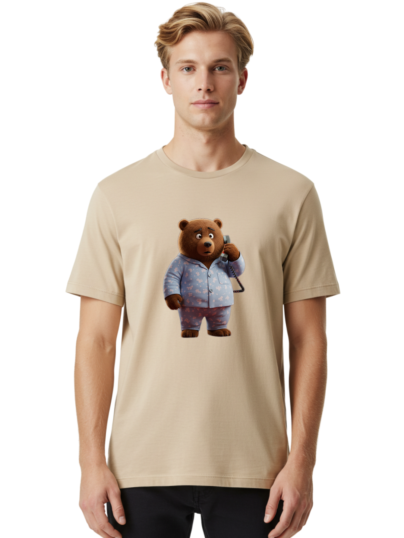 Bear-On-Phone Men'S Graphic Tee, 100% Cotton, Comfortable Casual Summer Wear, Machine Washable, Vintage Camera, Old Camera, Antique Camera, Black Camera, Classic Photography, Photography Equipment, Nostalgic Device, Film Camera, Camera Art Bah586