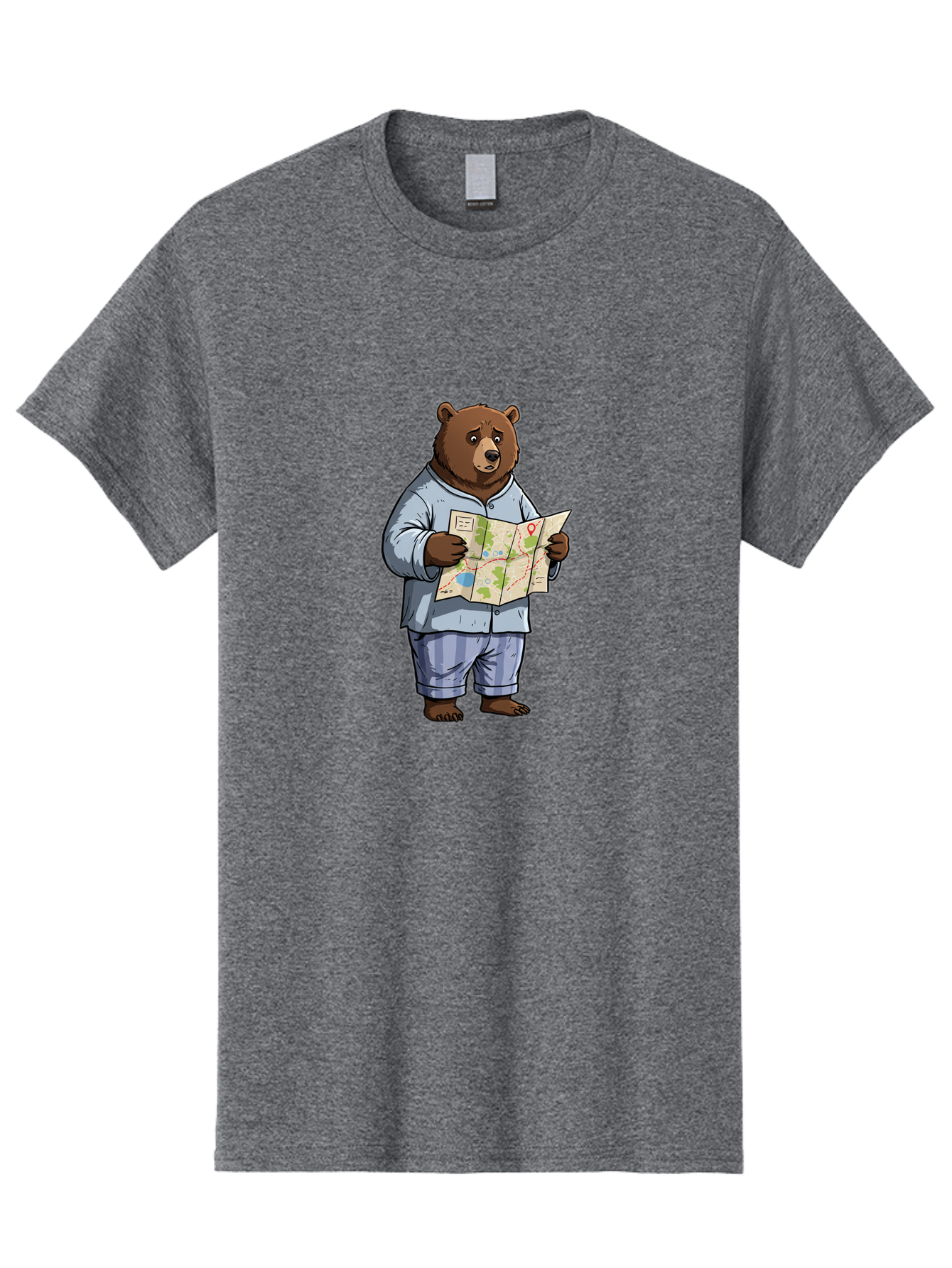 Bear-With-Map Men'S Graphic Tee, 100% Cotton, Comfortable Casual Summer Wear, Machine Washable, Vintage Camera, Old Camera, Antique Camera, Black Camera, Classic Photography, Photography Equipment, Nostalgic Device, Film Camera, Camera Art Bah590