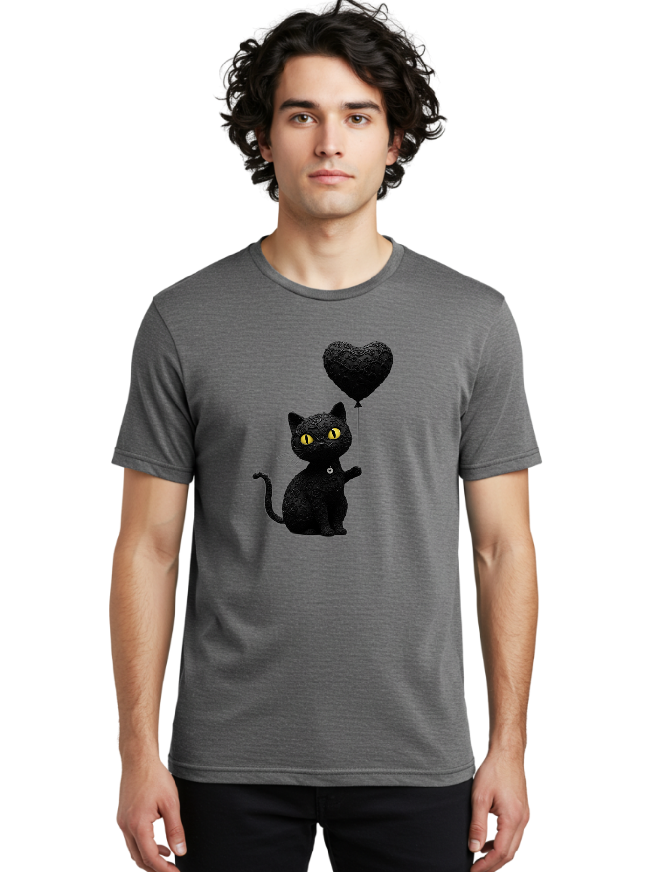 Black-Cat-With-Heart-Balloon Men'S Graphic Tee, 100% Cotton, Comfortable Casual Summer Wear, Machine Washable, Vintage Camera, Old Camera, Antique Camera, Black Camera, Classic Photography, Photography Equipment, Nostalgic Device, Film Camera, Bah593