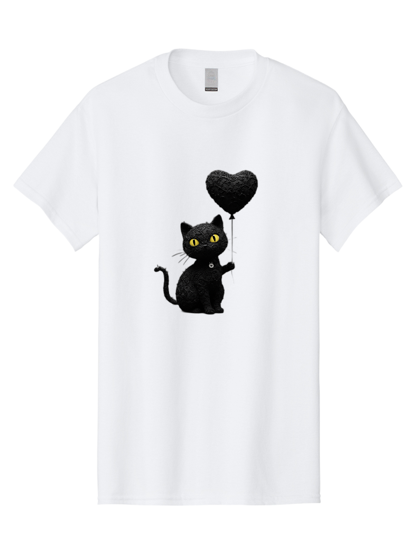 Black-Cat-With-Heart-Balloon Men'S Graphic Tee, 100% Cotton, Comfortable Casual Summer Wear, Machine Washable, Vintage Camera, Old Camera, Antique Camera, Black Camera, Classic Photography, Photography Equipment, Nostalgic Device, Film Camera, Bah593