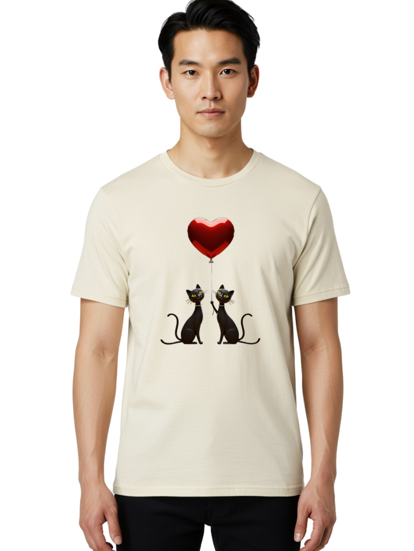Black-Cats-And-Heart-Balloon Men'S Graphic Tee, 100% Cotton, Comfortable Casual Summer Wear, Machine Washable, Vintage Camera, Old Camera, Antique Camera, Black Camera, Classic Photography, Photography Equipment, Nostalgic Device, Film Camera, Bah594