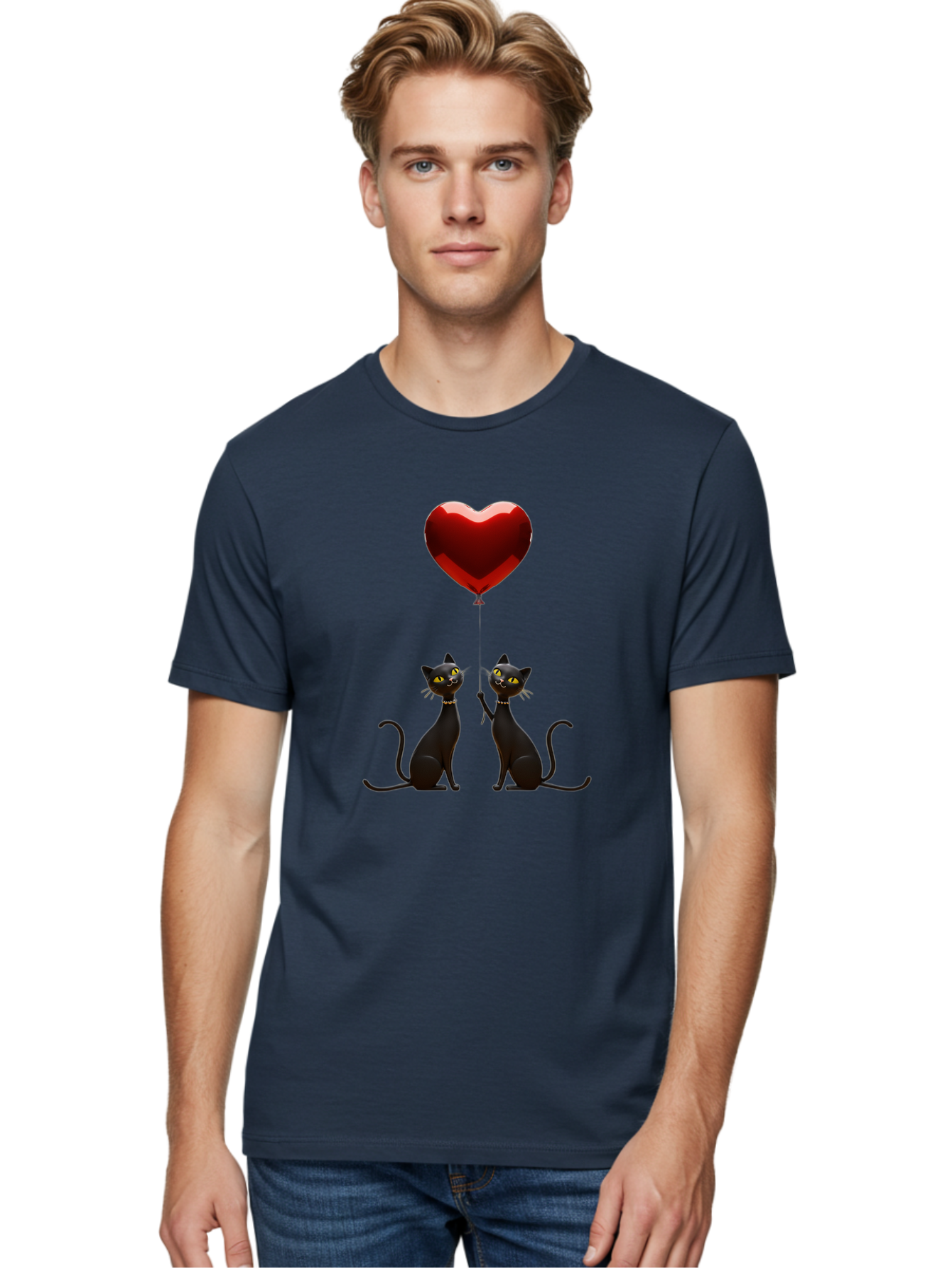 Black-Cats-And-Heart-Balloon Men'S Graphic Tee, 100% Cotton, Comfortable Casual Summer Wear, Machine Washable, Vintage Camera, Old Camera, Antique Camera, Black Camera, Classic Photography, Photography Equipment, Nostalgic Device, Film Camera, Bah594