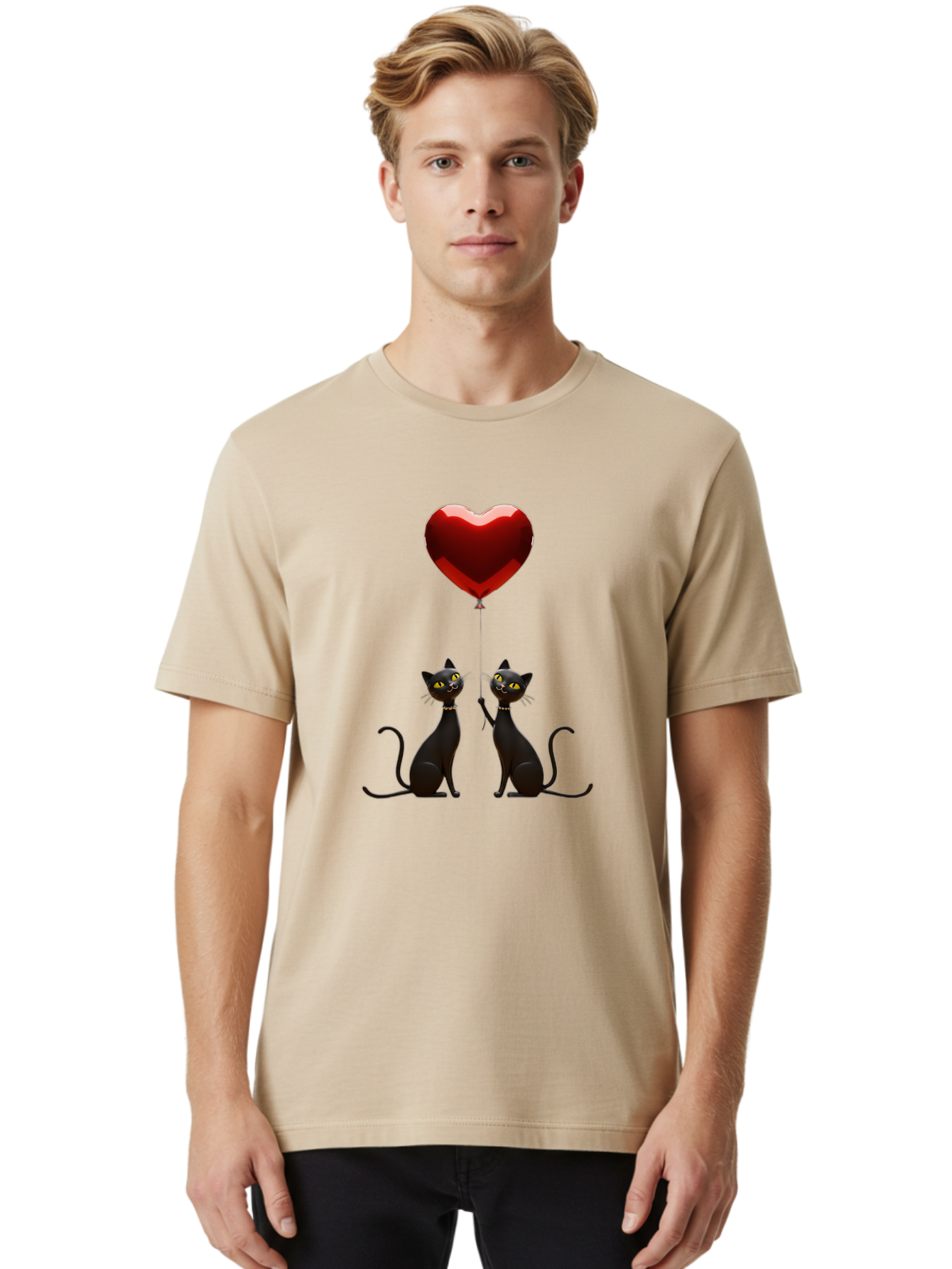 Black-Cats-And-Heart-Balloon Men'S Graphic Tee, 100% Cotton, Comfortable Casual Summer Wear, Machine Washable, Vintage Camera, Old Camera, Antique Camera, Black Camera, Classic Photography, Photography Equipment, Nostalgic Device, Film Camera, Bah594