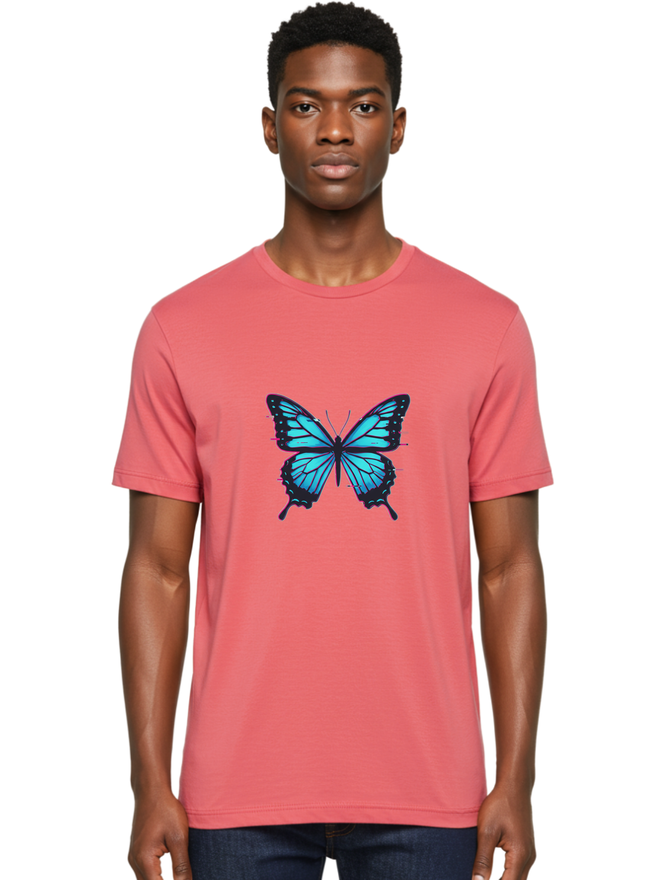 Blue-Butterfly-1 Men'S Graphic Tee, 100% Cotton, Comfortable Casual Summer Wear, Machine Washable, Vintage Camera, Old Camera, Antique Camera, Black Camera, Classic Photography, Photography Equipment, Nostalgic Device, Film Camera, Camera Art Bah596