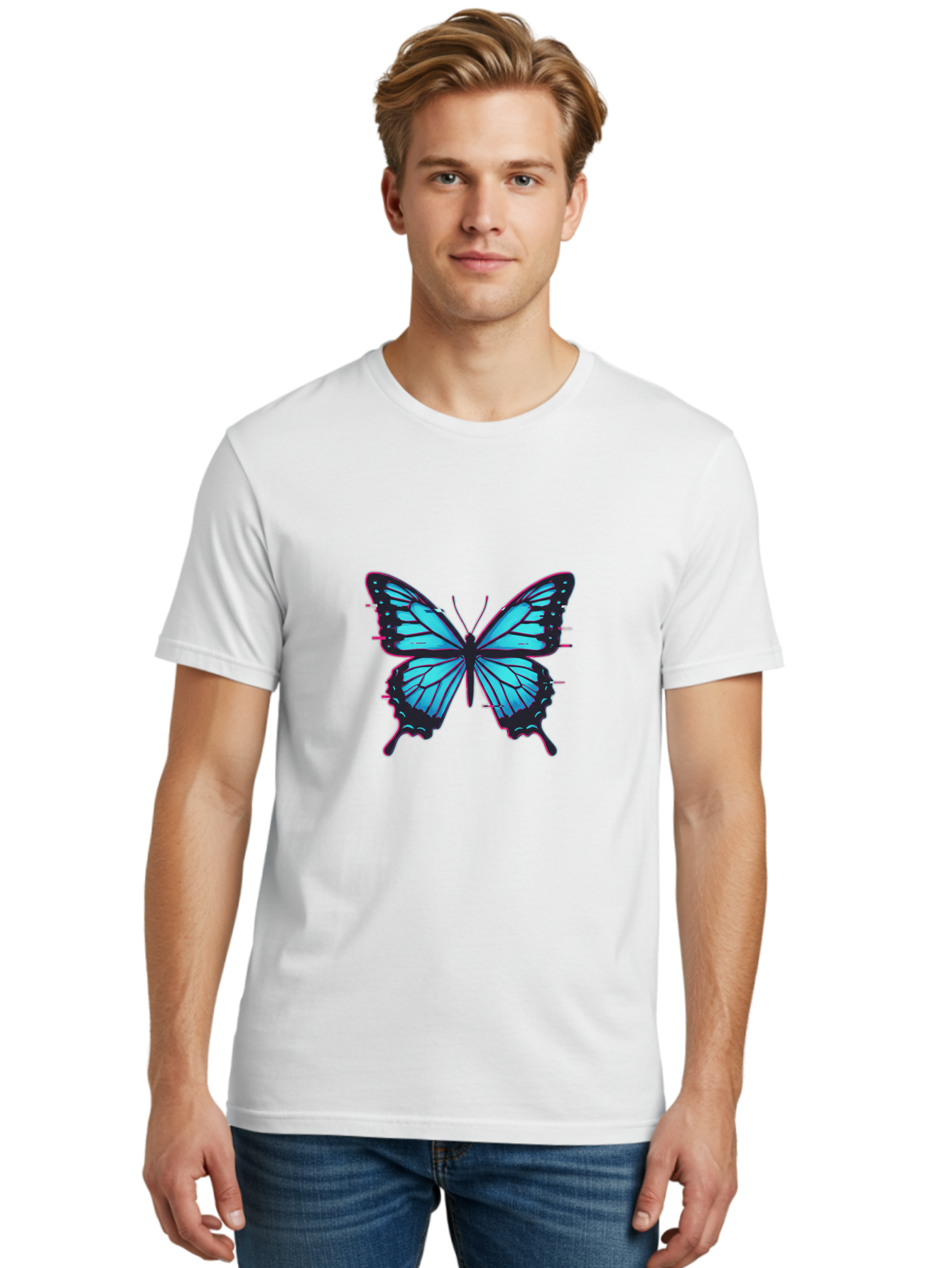 Blue-Butterfly-1 Men'S Graphic Tee, 100% Cotton, Comfortable Casual Summer Wear, Machine Washable, Vintage Camera, Old Camera, Antique Camera, Black Camera, Classic Photography, Photography Equipment, Nostalgic Device, Film Camera, Camera Art Bah596