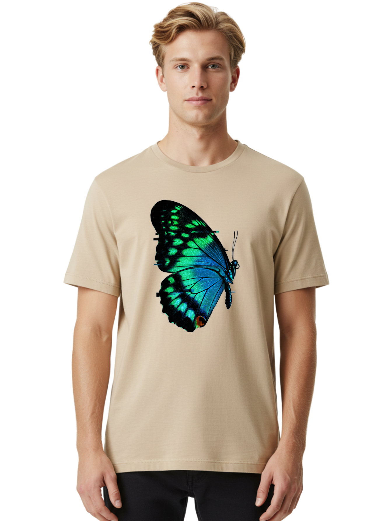 Blue-Butterfly-2 Men'S Graphic Tee, 100% Cotton, Comfortable Casual Summer Wear, Machine Washable, Vintage Camera, Old Camera, Antique Camera, Black Camera, Classic Photography, Photography Equipment, Nostalgic Device, Film Camera, Camera Art Bah597