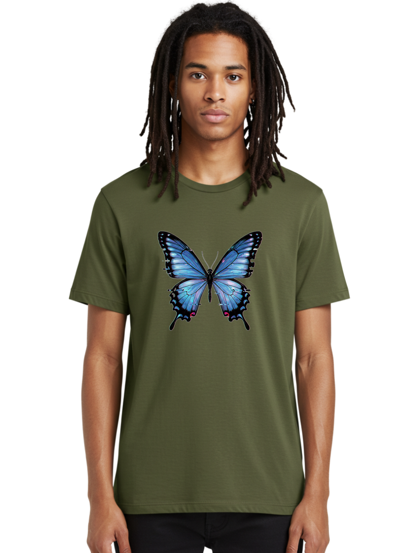 Blue-Butterfly-3 Men'S Graphic Tee, 100% Cotton, Comfortable Casual Summer Wear, Machine Washable, Vintage Camera, Old Camera, Antique Camera, Black Camera, Classic Photography, Photography Equipment, Nostalgic Device, Film Camera, Camera Art Bah598