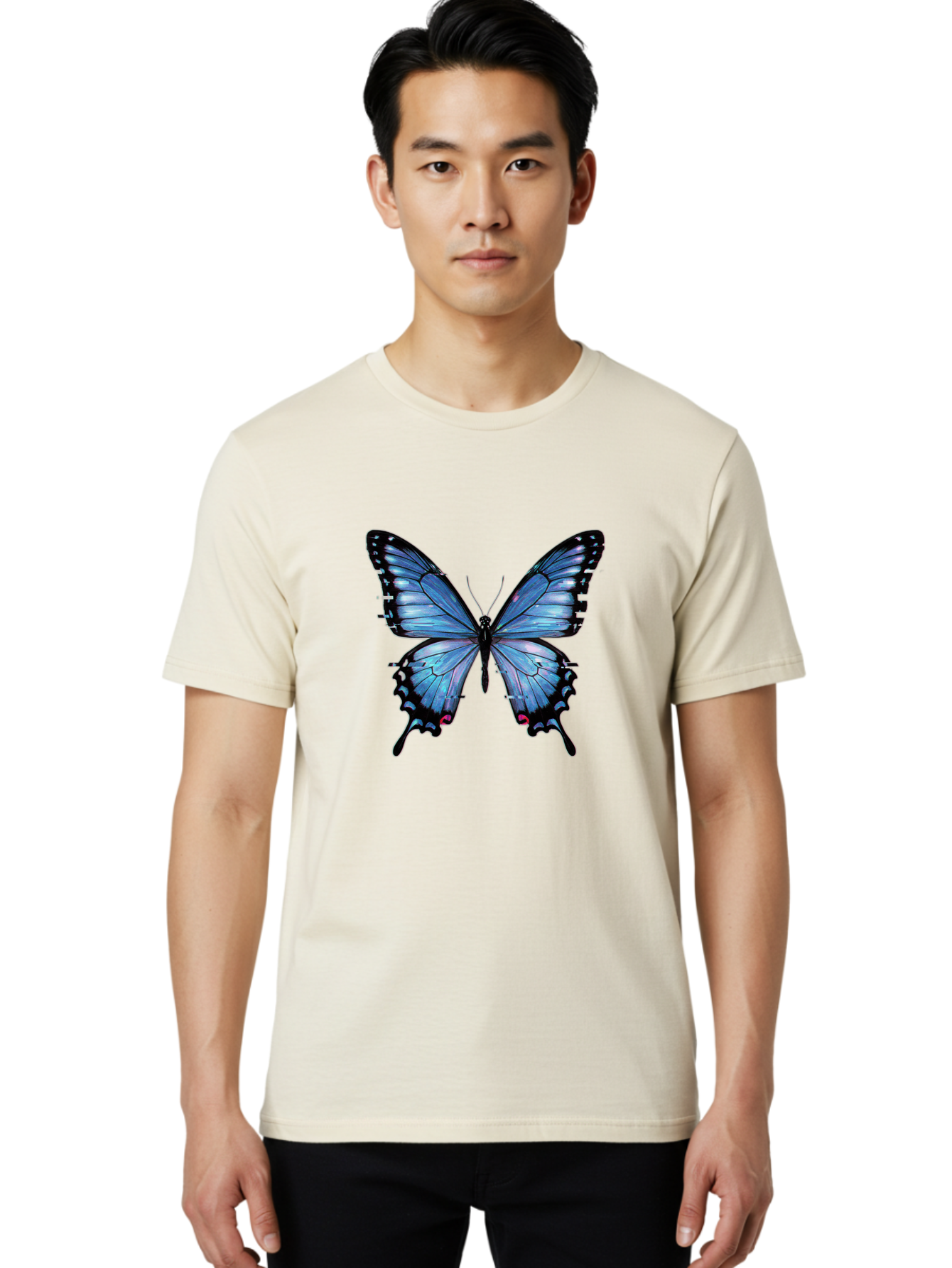 Blue-Butterfly-3 Men'S Graphic Tee, 100% Cotton, Comfortable Casual Summer Wear, Machine Washable, Vintage Camera, Old Camera, Antique Camera, Black Camera, Classic Photography, Photography Equipment, Nostalgic Device, Film Camera, Camera Art Bah598