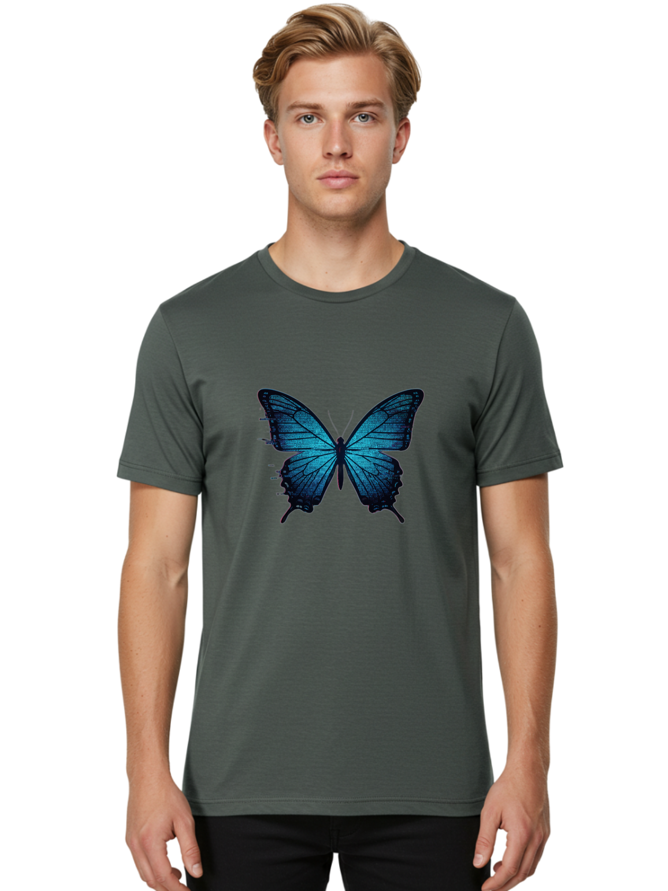 Blue-Butterfly-4 Men'S Graphic Tee, 100% Cotton, Comfortable Casual Summer Wear, Machine Washable, Vintage Camera, Old Camera, Antique Camera, Black Camera, Classic Photography, Photography Equipment, Nostalgic Device, Film Camera, Camera Art Bah599