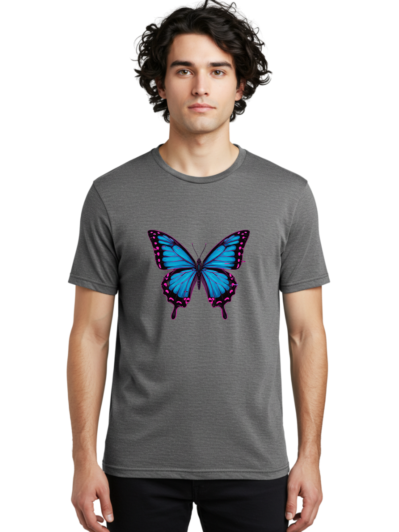 Blue-Butterfly Men'S Graphic Tee, 100% Cotton, Comfortable Casual Summer Wear, Machine Washable, Vintage Camera, Old Camera, Antique Camera, Black Camera, Classic Photography, Photography Equipment, Nostalgic Device, Film Camera, Camera Art Bah600