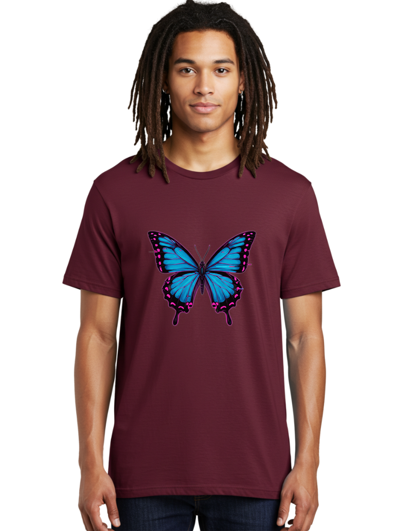 Blue-Butterfly Men'S Graphic Tee, 100% Cotton, Comfortable Casual Summer Wear, Machine Washable, Vintage Camera, Old Camera, Antique Camera, Black Camera, Classic Photography, Photography Equipment, Nostalgic Device, Film Camera, Camera Art Bah600