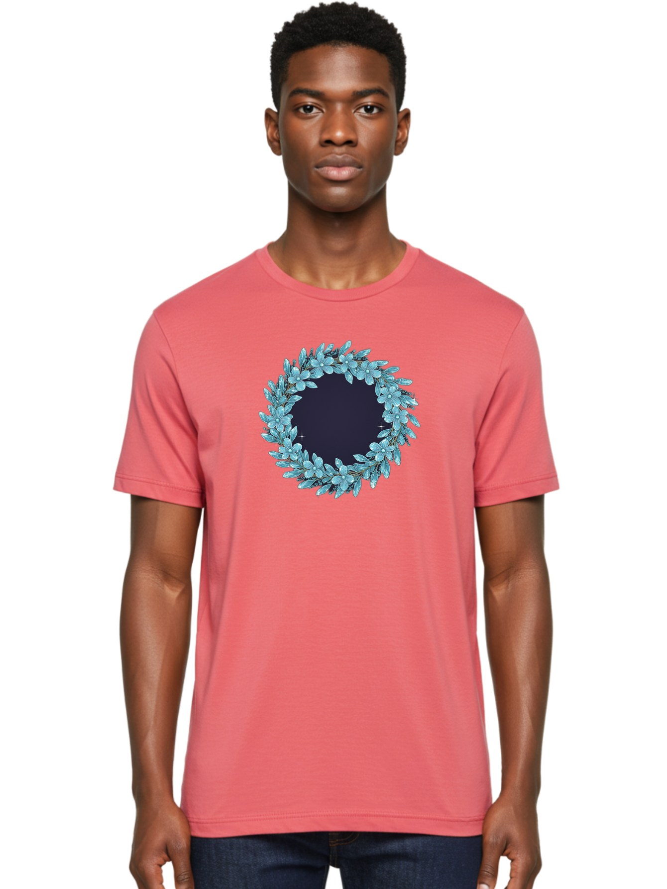 Blue-Flowers-Wreath Men'S Graphic Tee, 100% Cotton, Comfortable Casual Summer Wear, Machine Washable, Vintage Camera, Old Camera, Antique Camera, Black Camera, Classic Photography, Photography Equipment, Nostalgic Device, Film Camera, Bah602