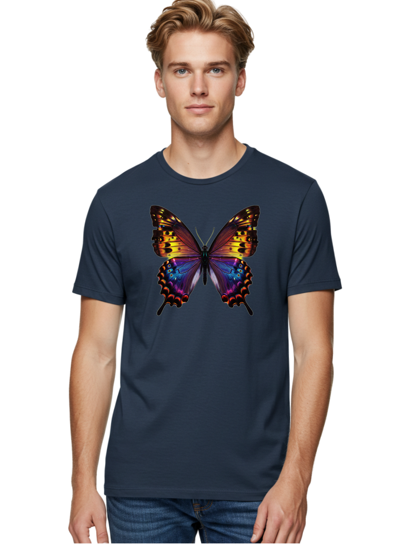 Blue-Morpho-Butterfly Men'S Graphic Tee, 100% Cotton, Comfortable Casual Summer Wear, Machine Washable, Vintage Camera, Old Camera, Antique Camera, Black Camera, Classic Photography, Photography Equipment, Nostalgic Device, Film Camera, Bah603